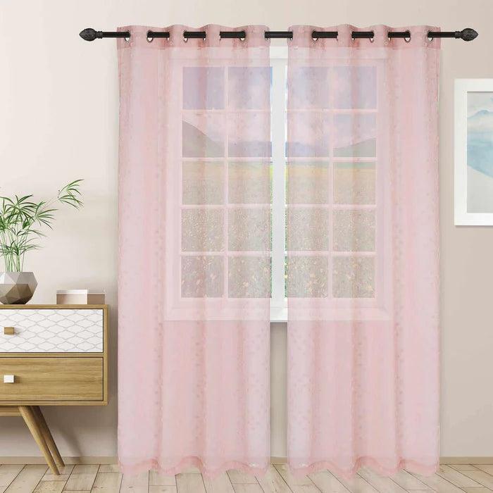 Sheer Poppy Floral Modern Textured Grommet Curtain Panels Set of 2
