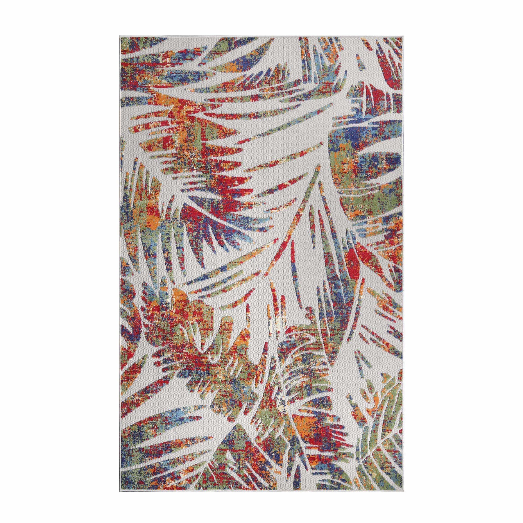 Siesta Botanical Leaves Geometric Area Rug Indoor Outdoor Rug