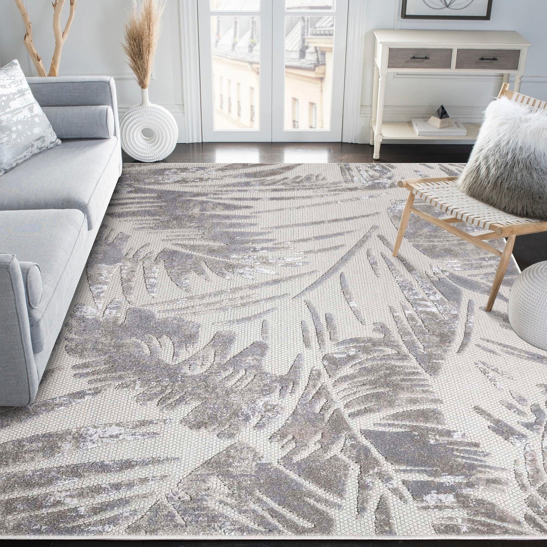 Siesta Botanical Leaves Geometric Area Rug Indoor Outdoor Rug