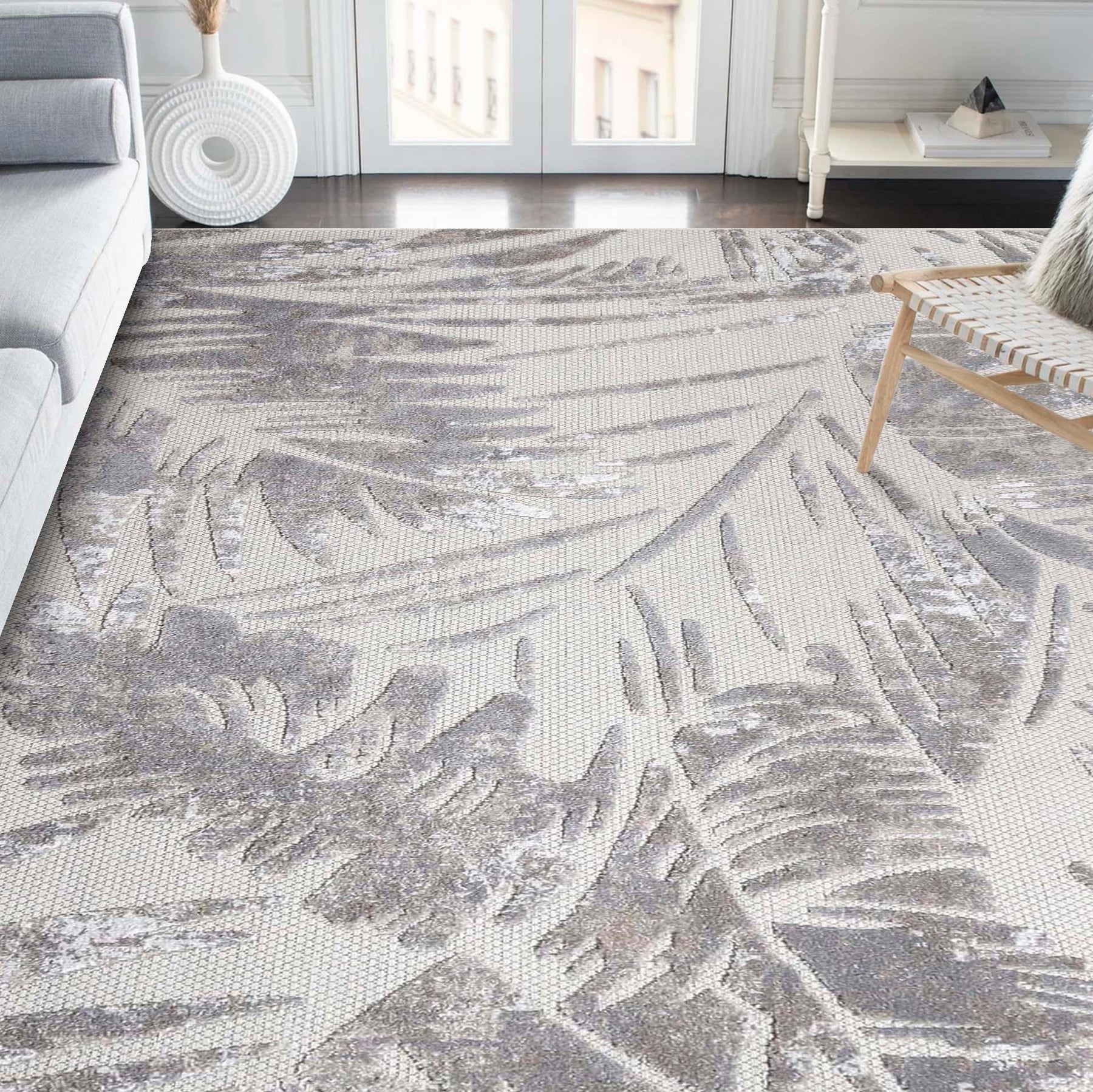 Siesta Botanical Leaves Geometric Area Rug Indoor Outdoor Rug
