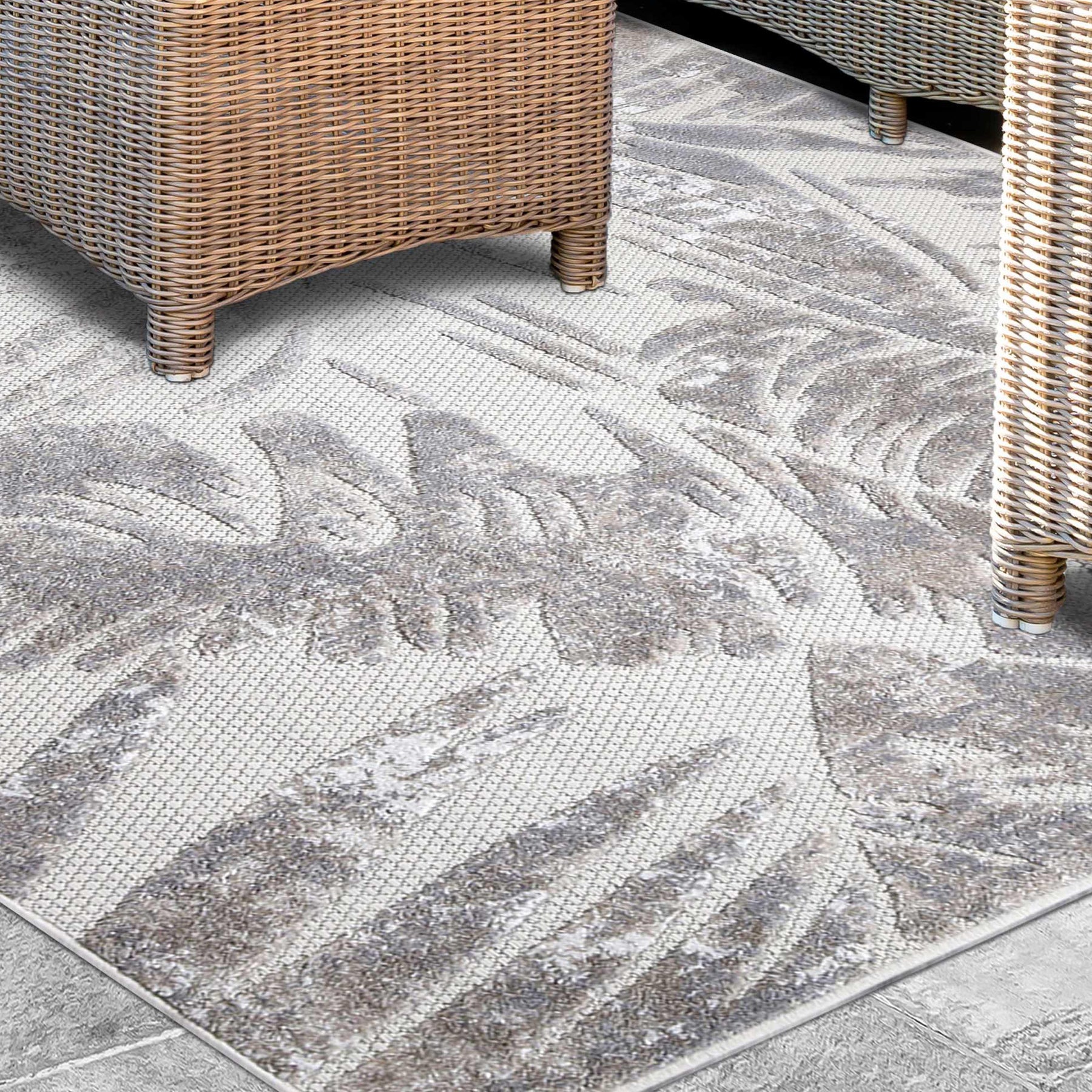 Siesta Botanical Leaves Geometric Area Rug Indoor Outdoor Rug