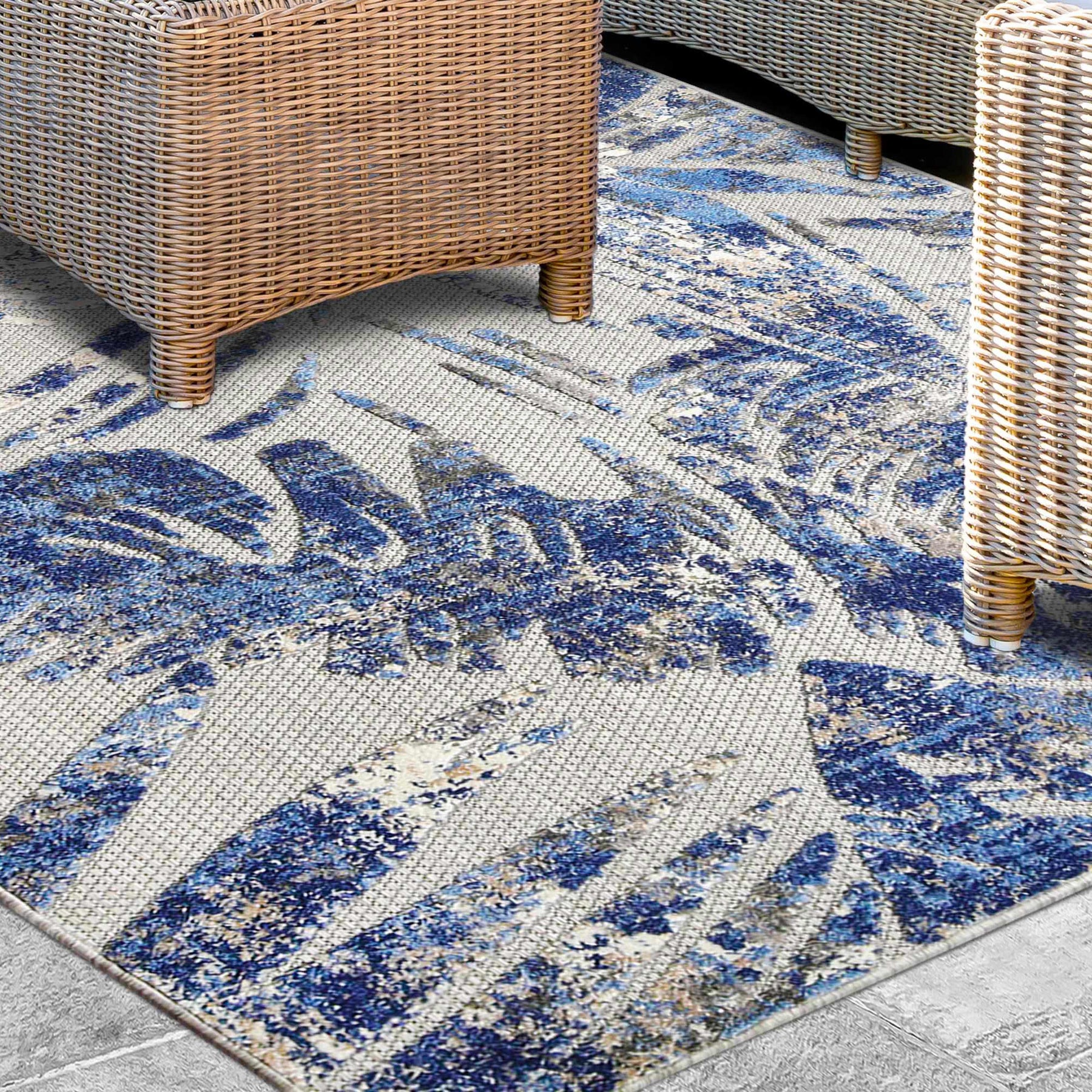 Siesta Botanical Leaves Geometric Area Rug Indoor Outdoor Rug