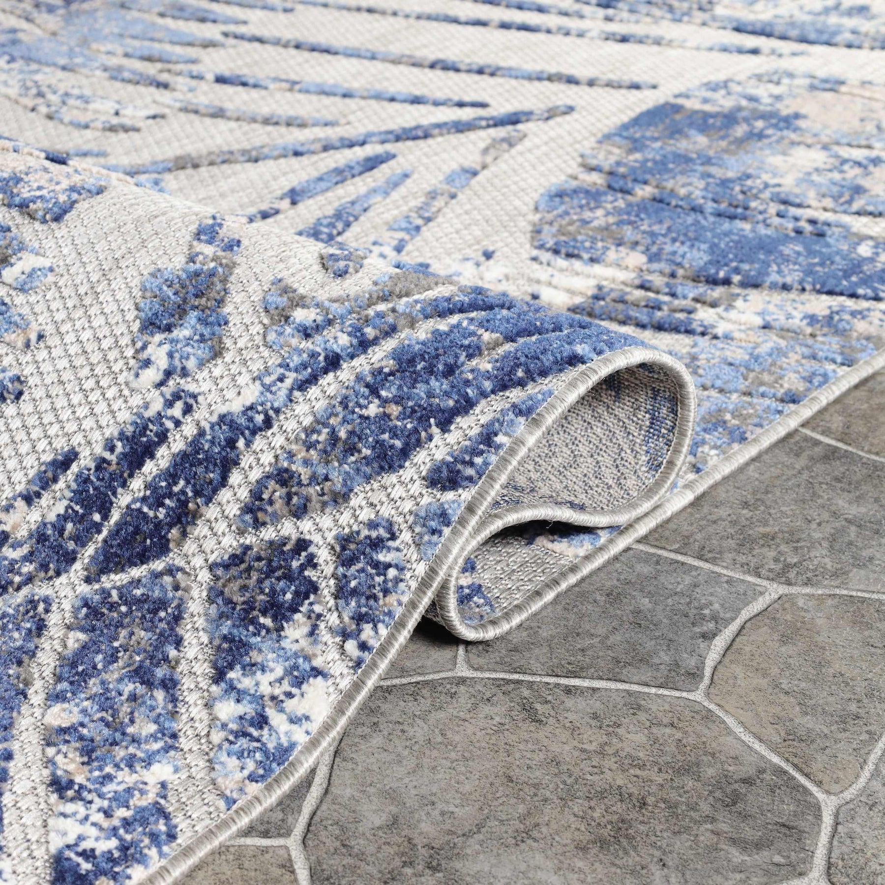 Siesta Botanical Leaves Geometric Area Rug Indoor Outdoor Rug