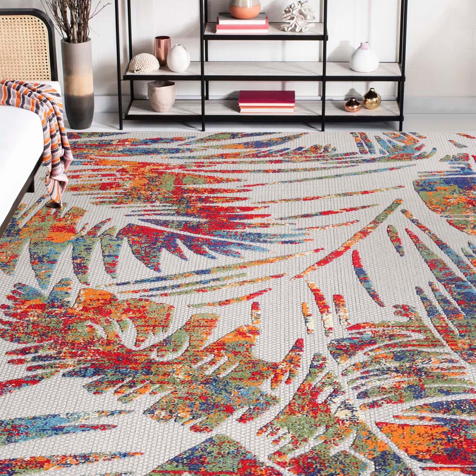Siesta Botanical Leaves Geometric Area Rug Indoor Outdoor Rug