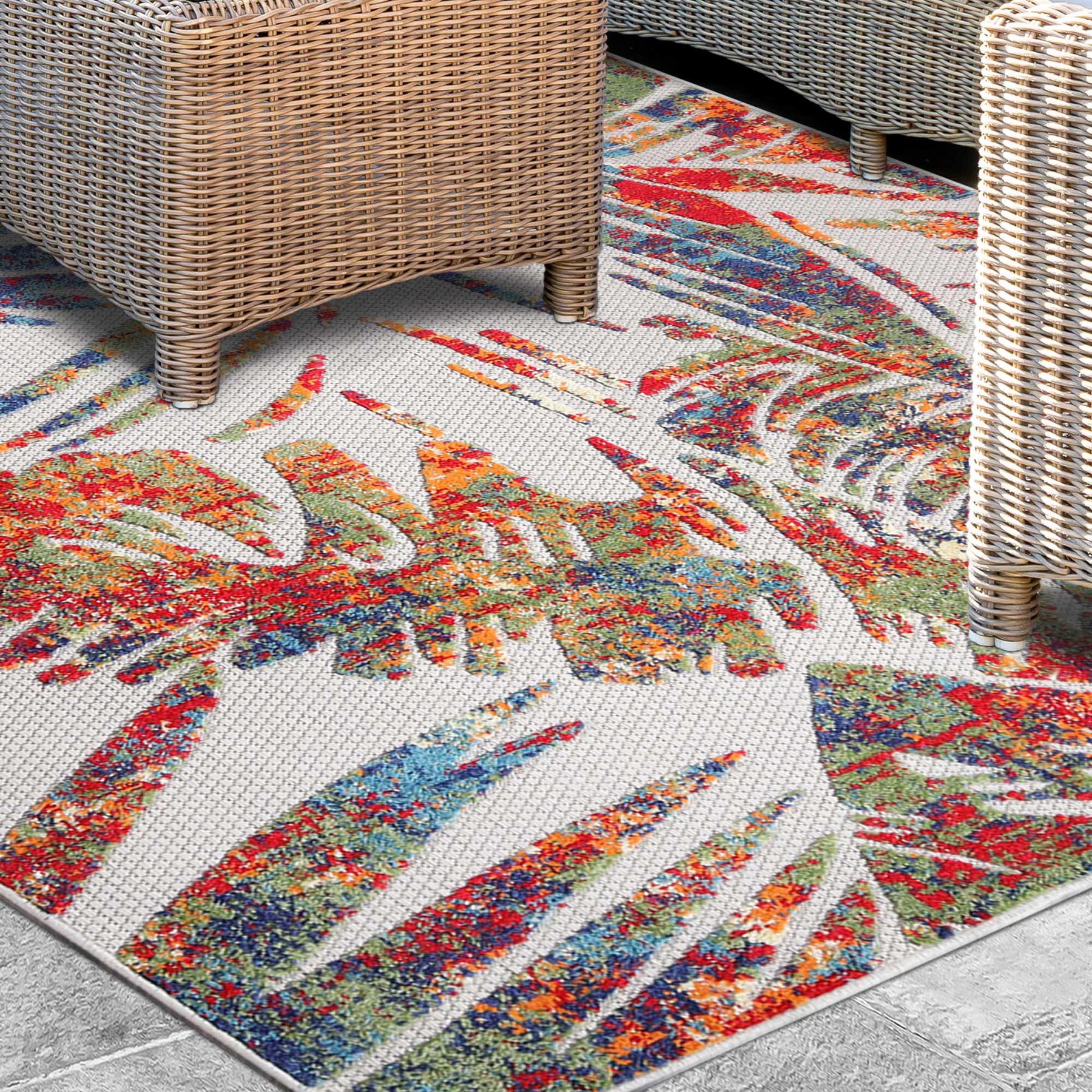 Siesta Botanical Leaves Geometric Area Rug Indoor Outdoor Rug