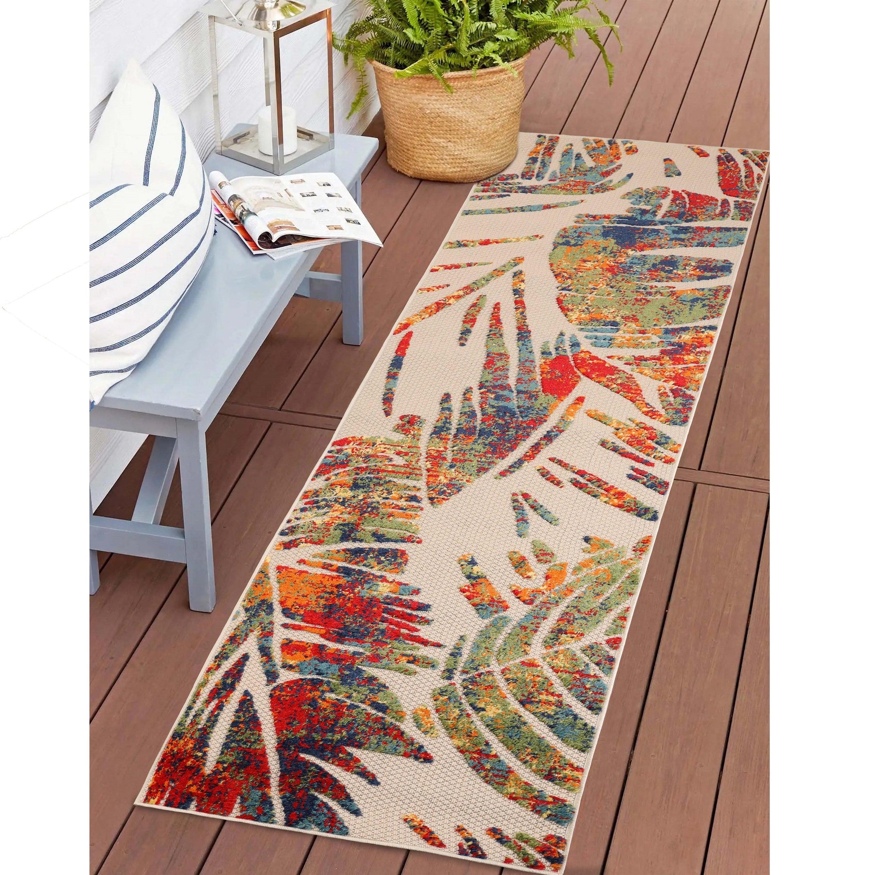 Siesta Botanical Leaves Geometric Area Rug Indoor Outdoor Rug