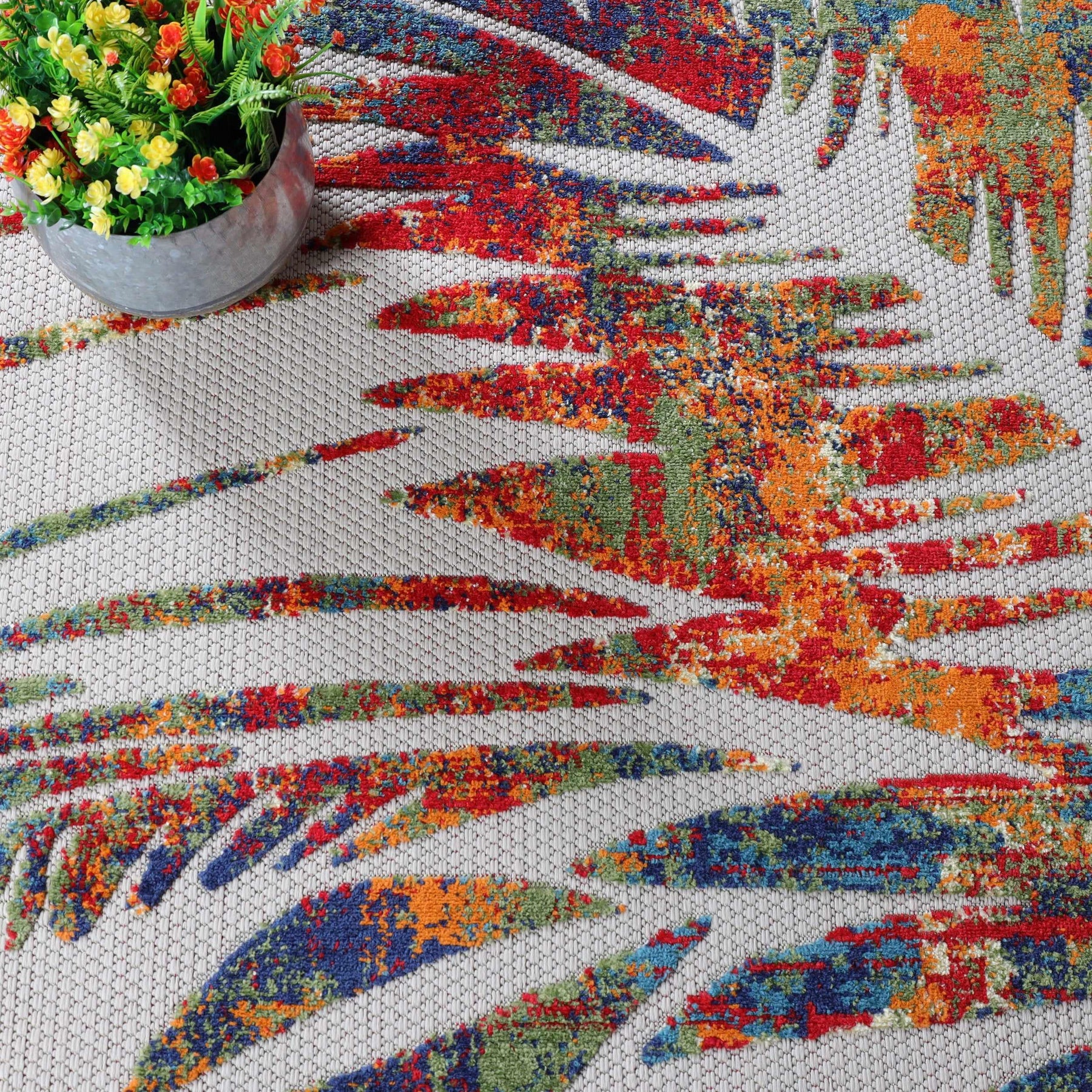 Siesta Botanical Leaves Geometric Area Rug Indoor Outdoor Rug