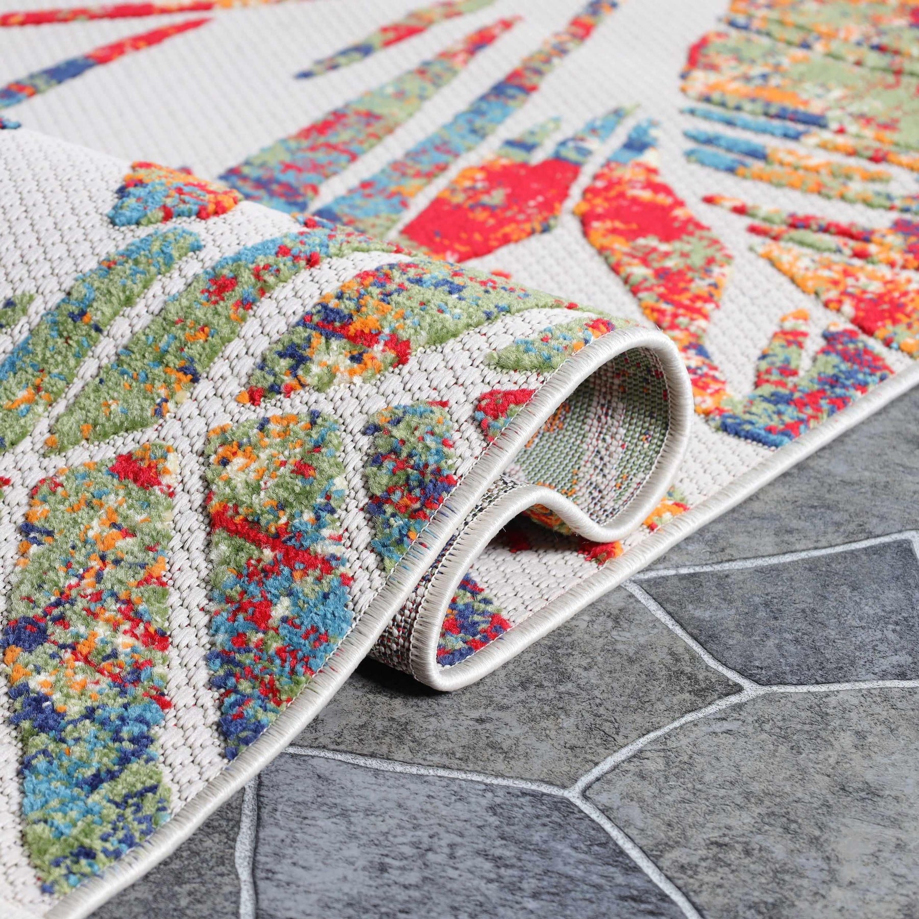 Siesta Botanical Leaves Geometric Area Rug Indoor Outdoor Rug
