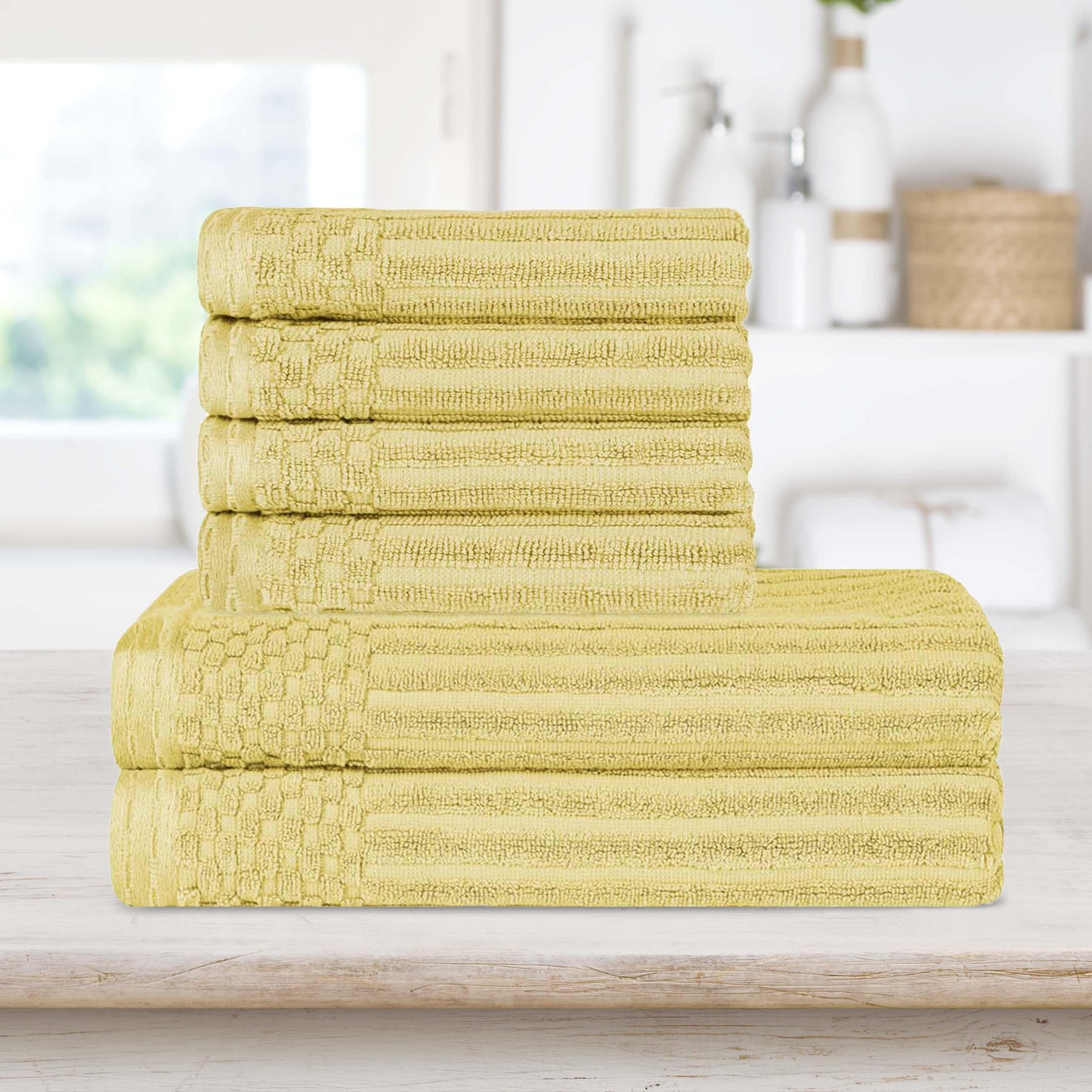 Soho Cotton Ribbed Textured Absorbent Hand and Bath Towel Set
