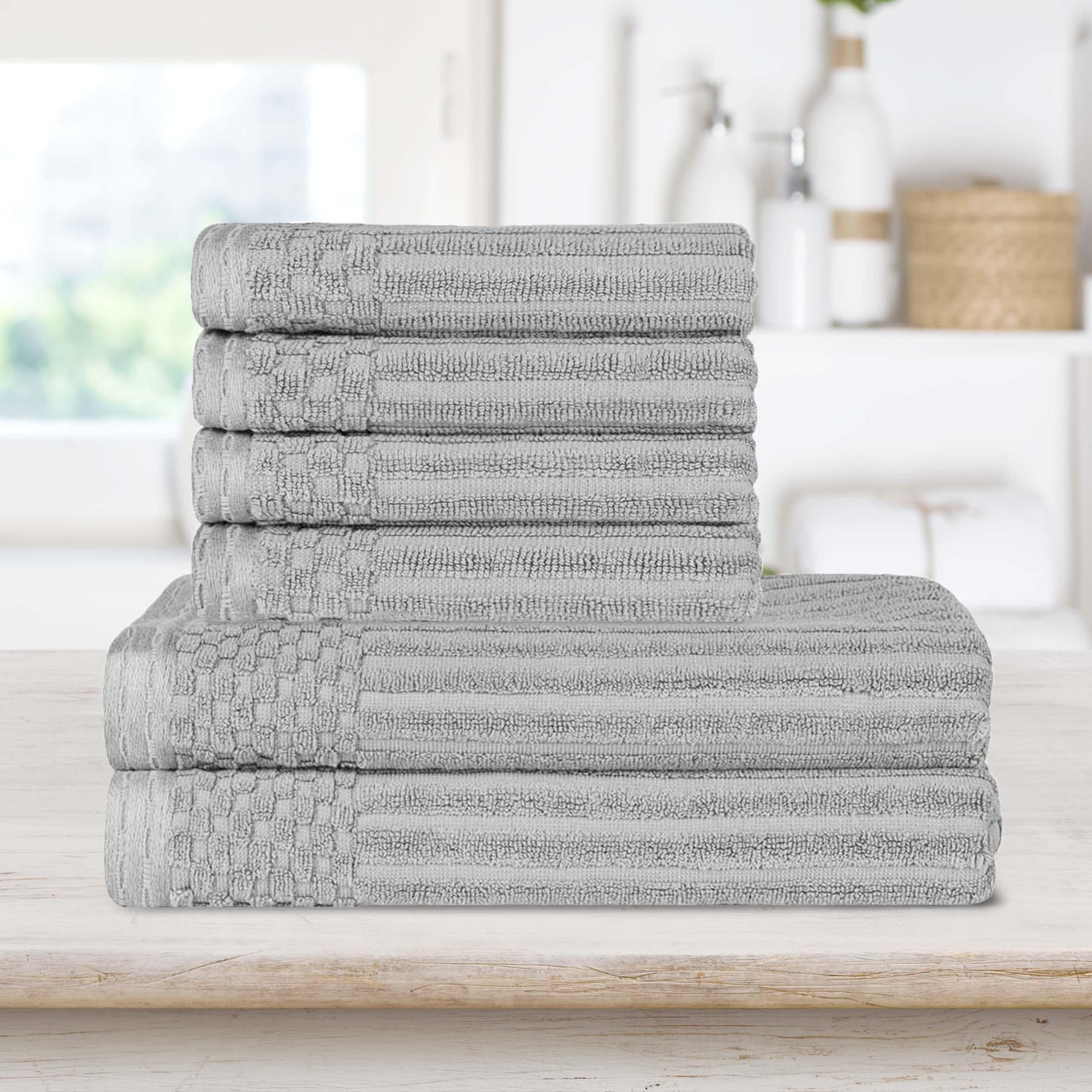 Soho Cotton Ribbed Textured Absorbent Hand and Bath Towel Set