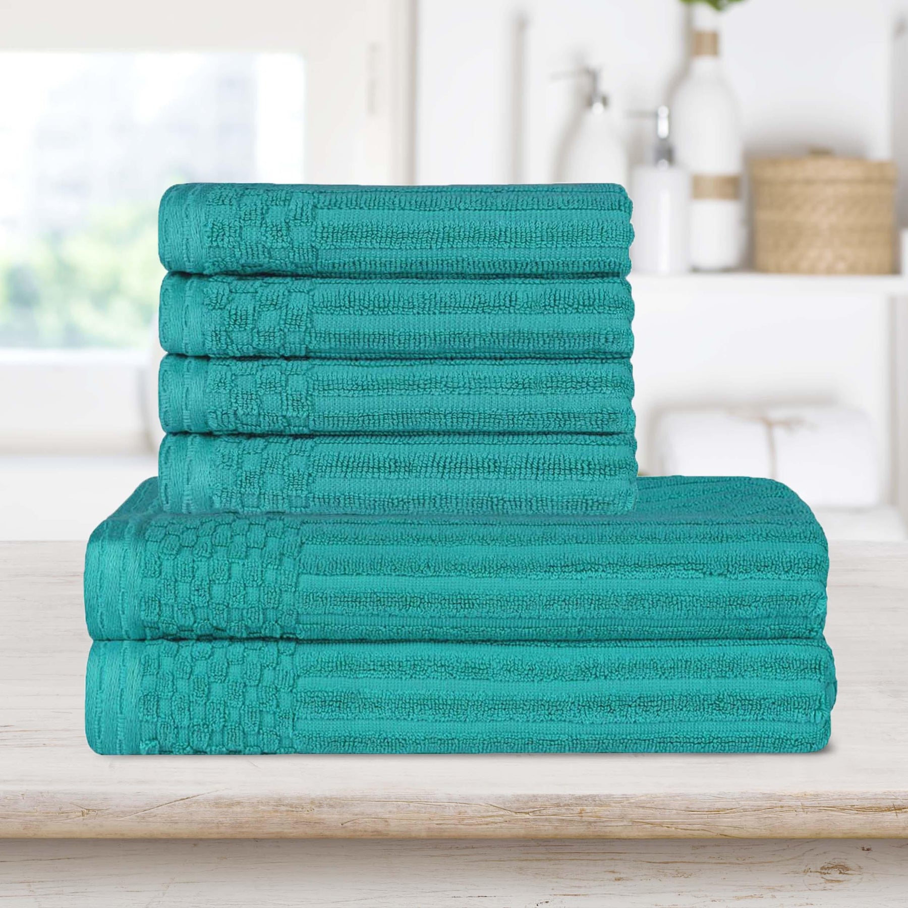 Soho Cotton Ribbed Textured Absorbent Hand and Bath Towel Set