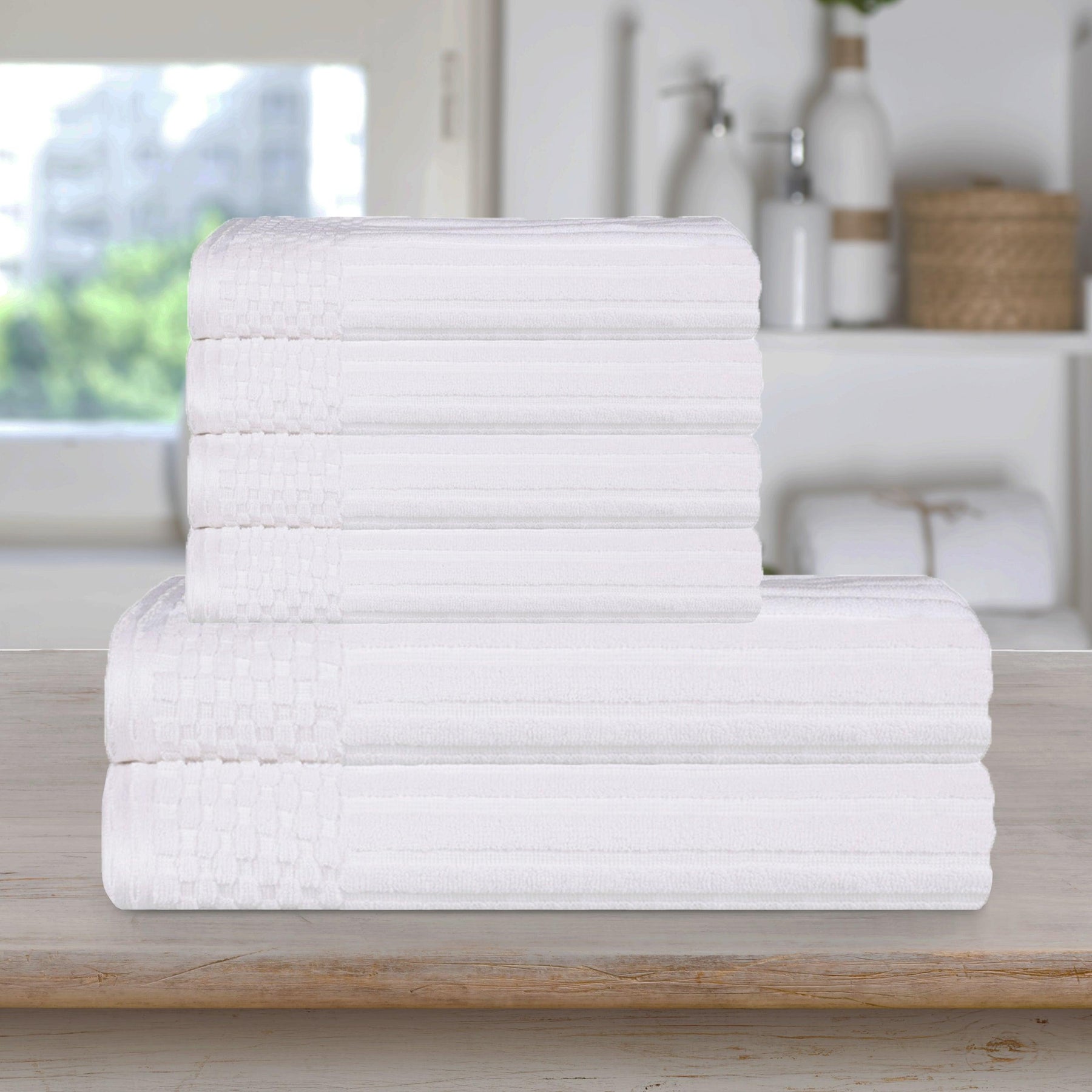 Soho Cotton Ribbed Textured Absorbent Hand and Bath Towel Set