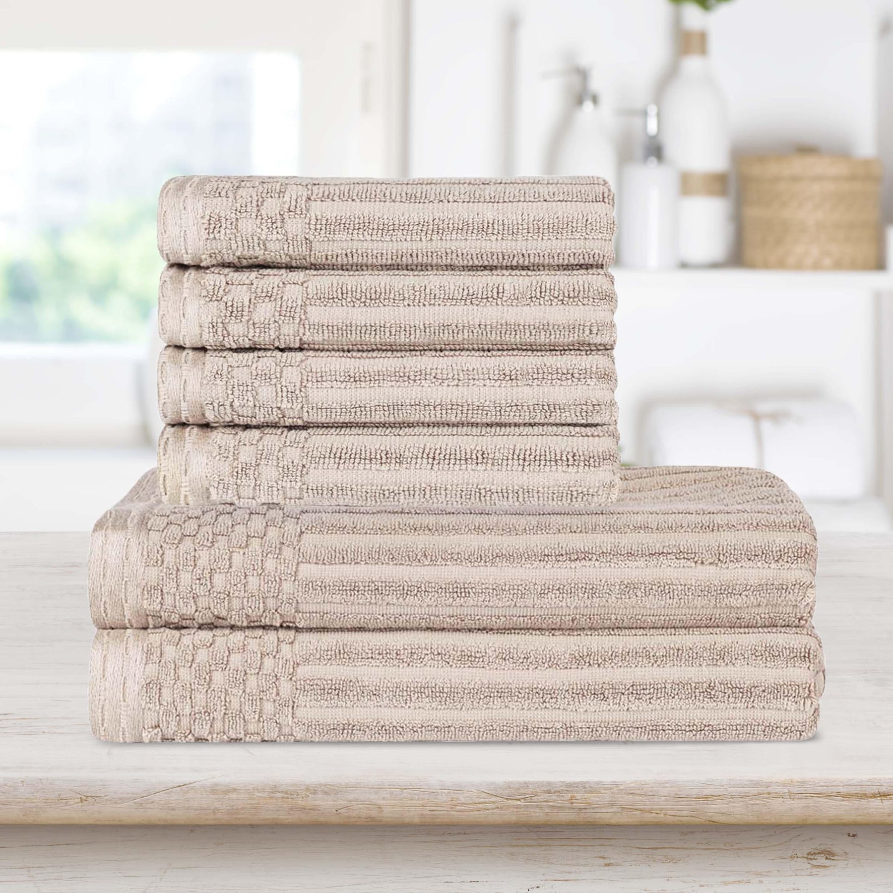 Soho Cotton Ribbed Textured Absorbent Hand and Bath Towel Set