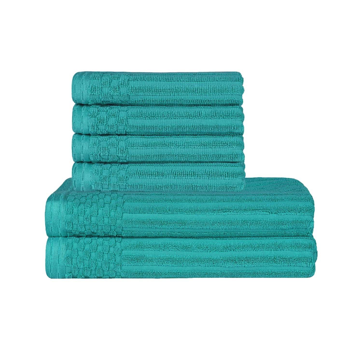 Soho Cotton Ribbed Textured Absorbent Hand and Bath Towel Set