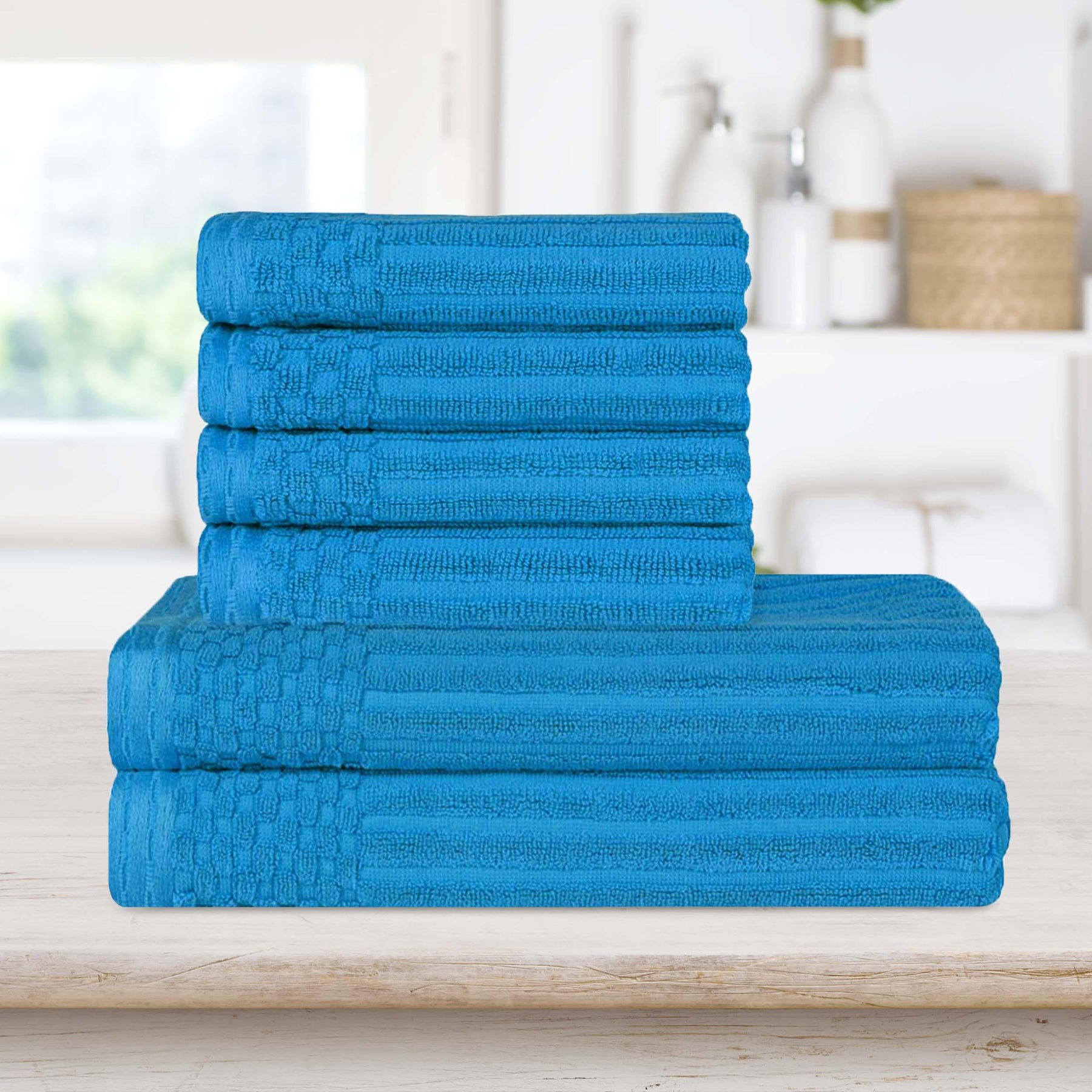Soho Cotton Ribbed Textured Absorbent Hand and Bath Towel Set