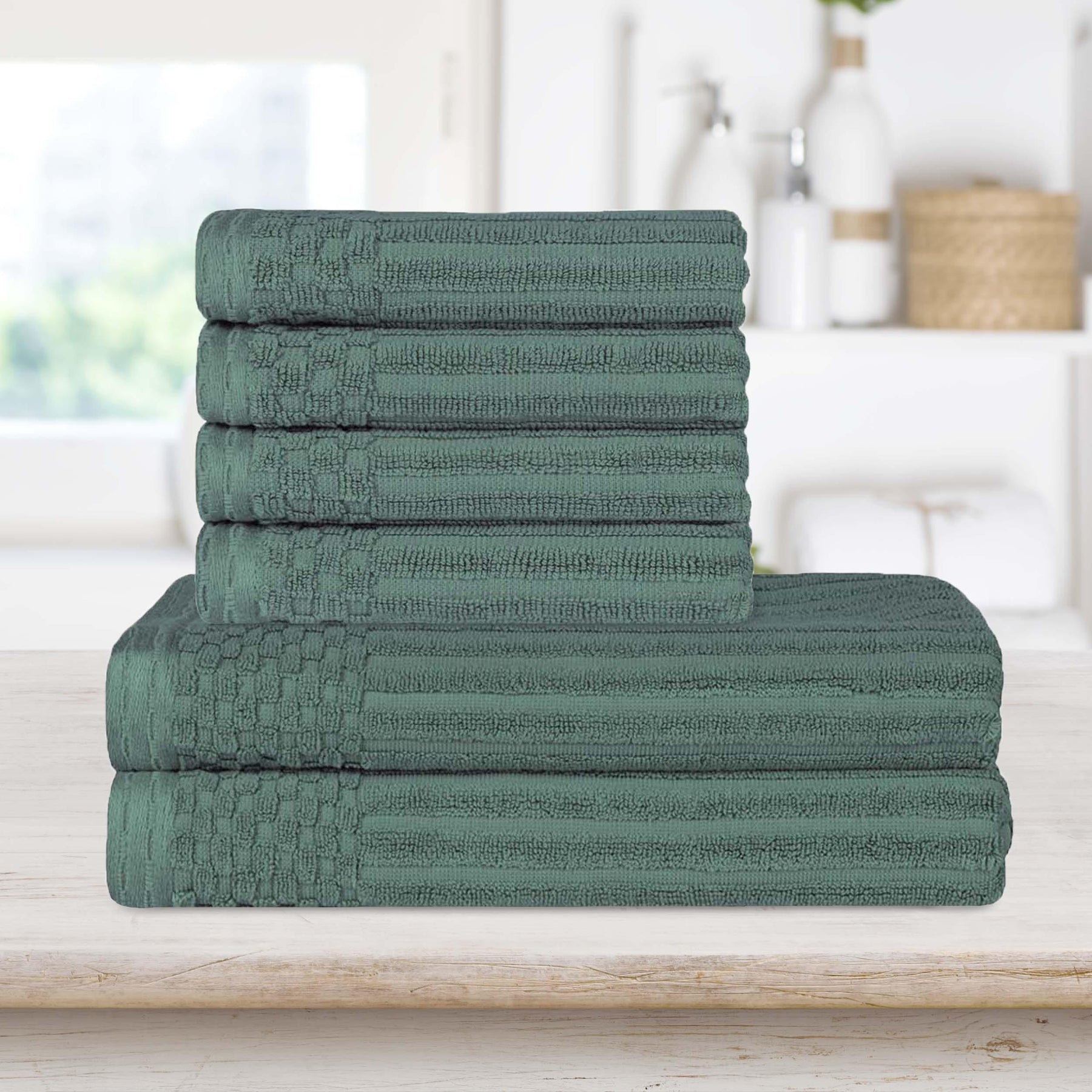 Soho Cotton Ribbed Textured Absorbent Hand and Bath Towel Set
