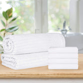 Soho Cotton Ribbed Textured Absorbent Hand Towel and Bath Sheet Set