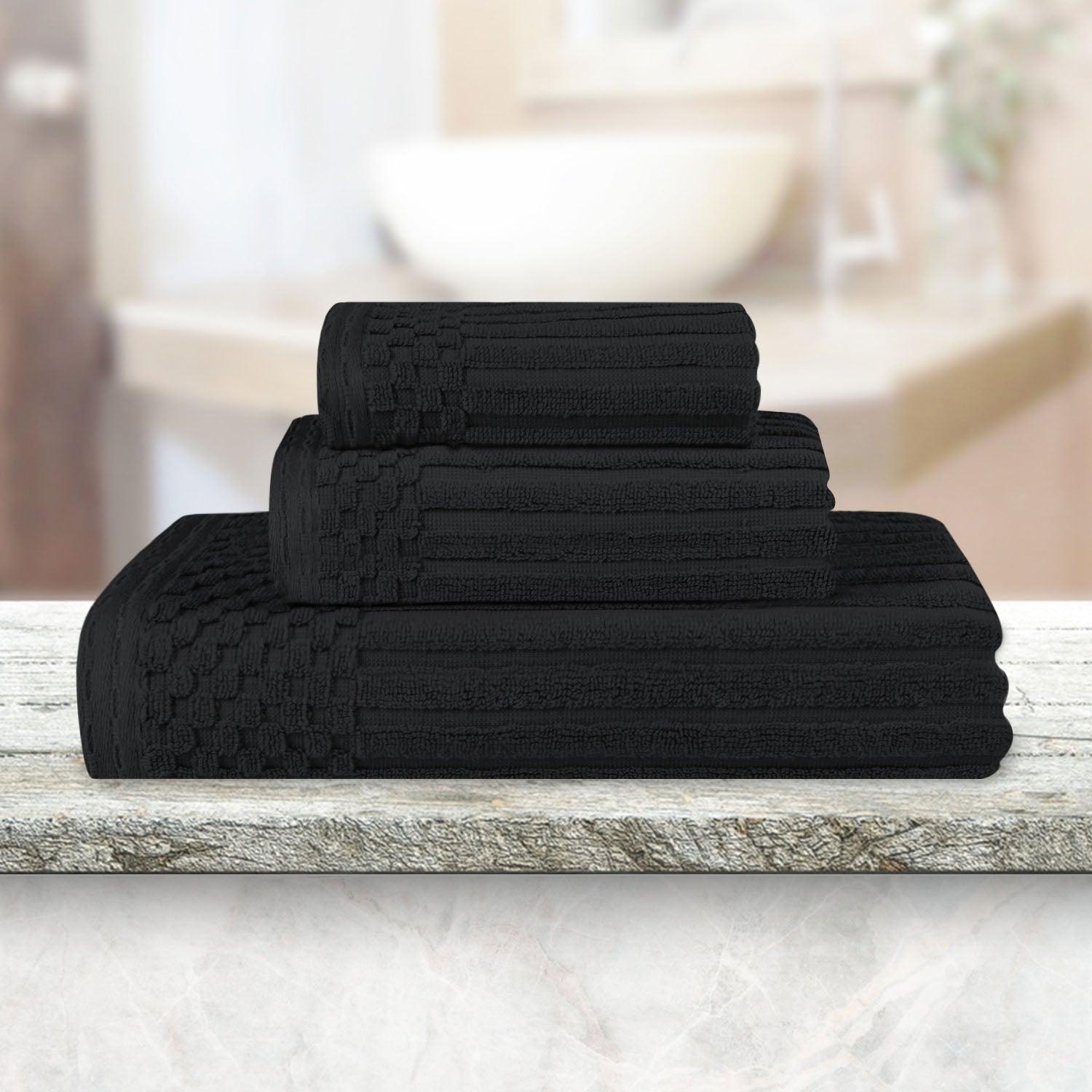 Soho Ribbed Cotton Absorbent 3 Piece Assorted Towel Set