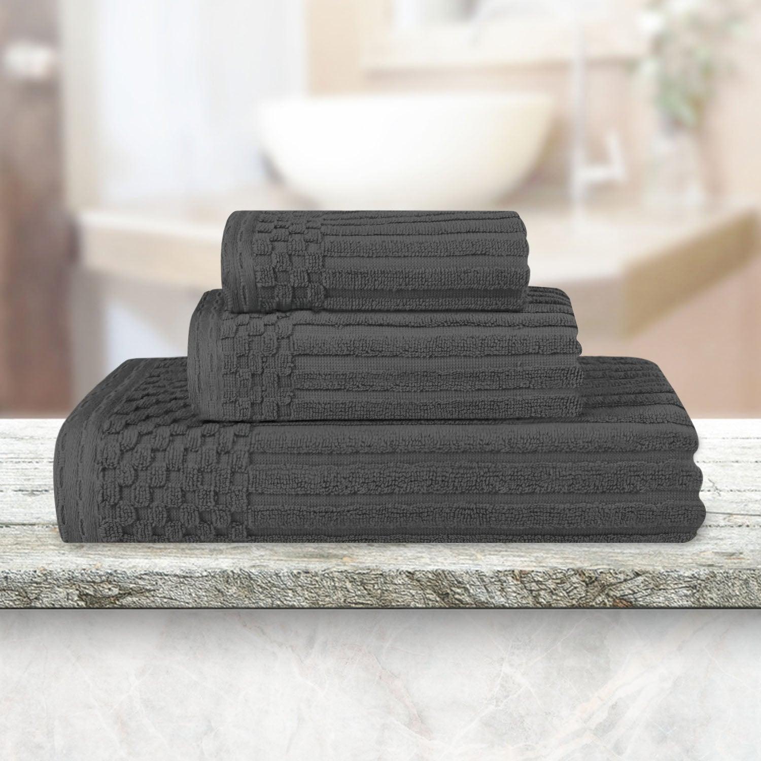 Soho Ribbed Cotton Absorbent 3 Piece Assorted Towel Set