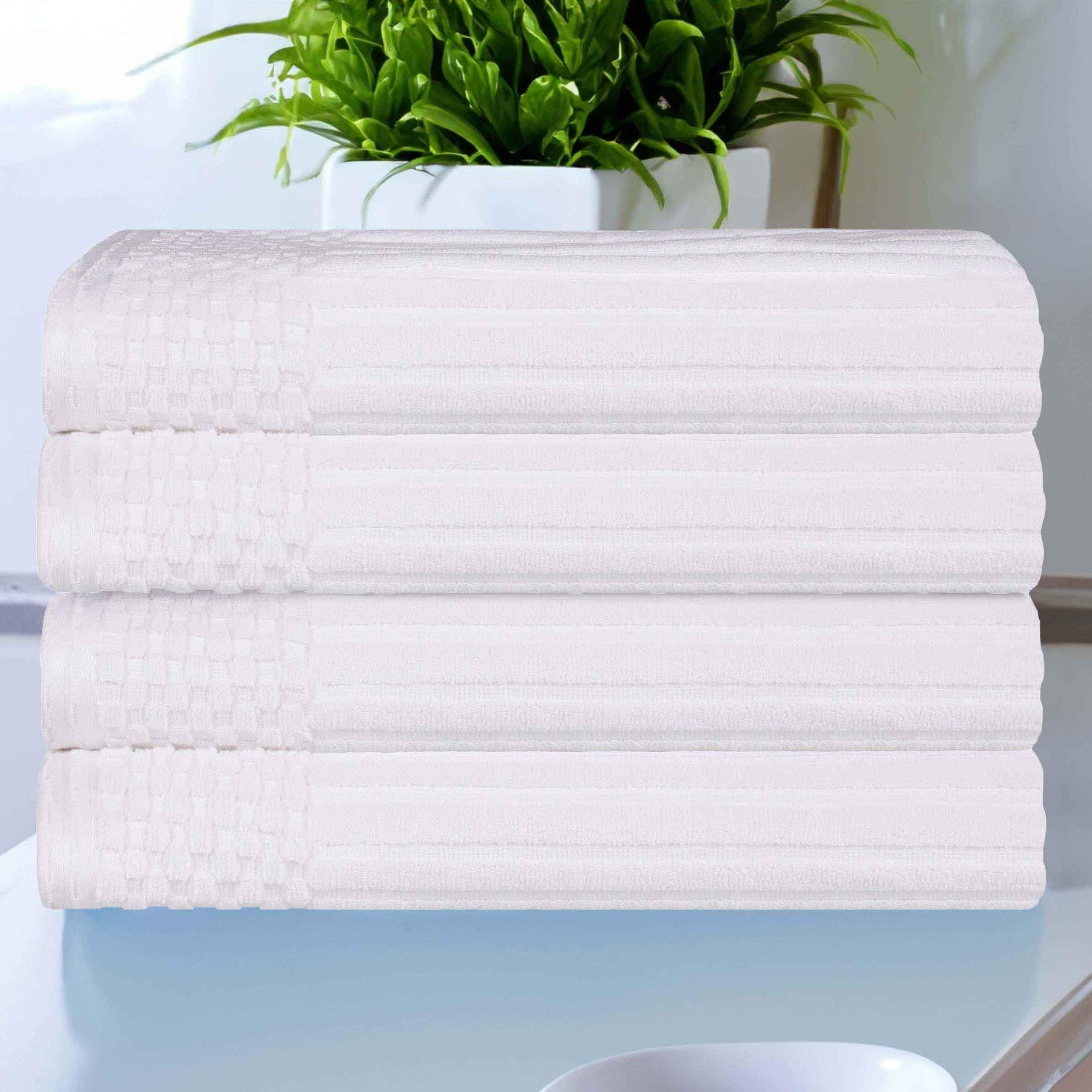 Soho Ribbed Cotton Absorbent Bath Towel Set of 4