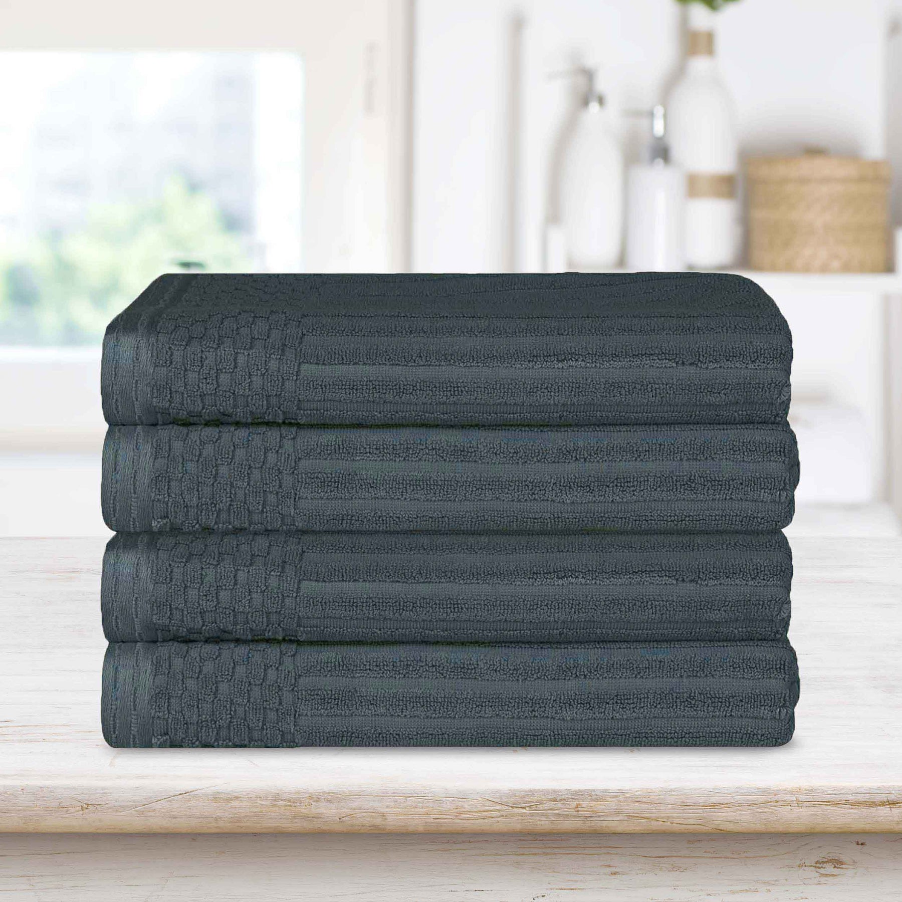 Soho Ribbed Cotton Absorbent Bath Towel Set of 4