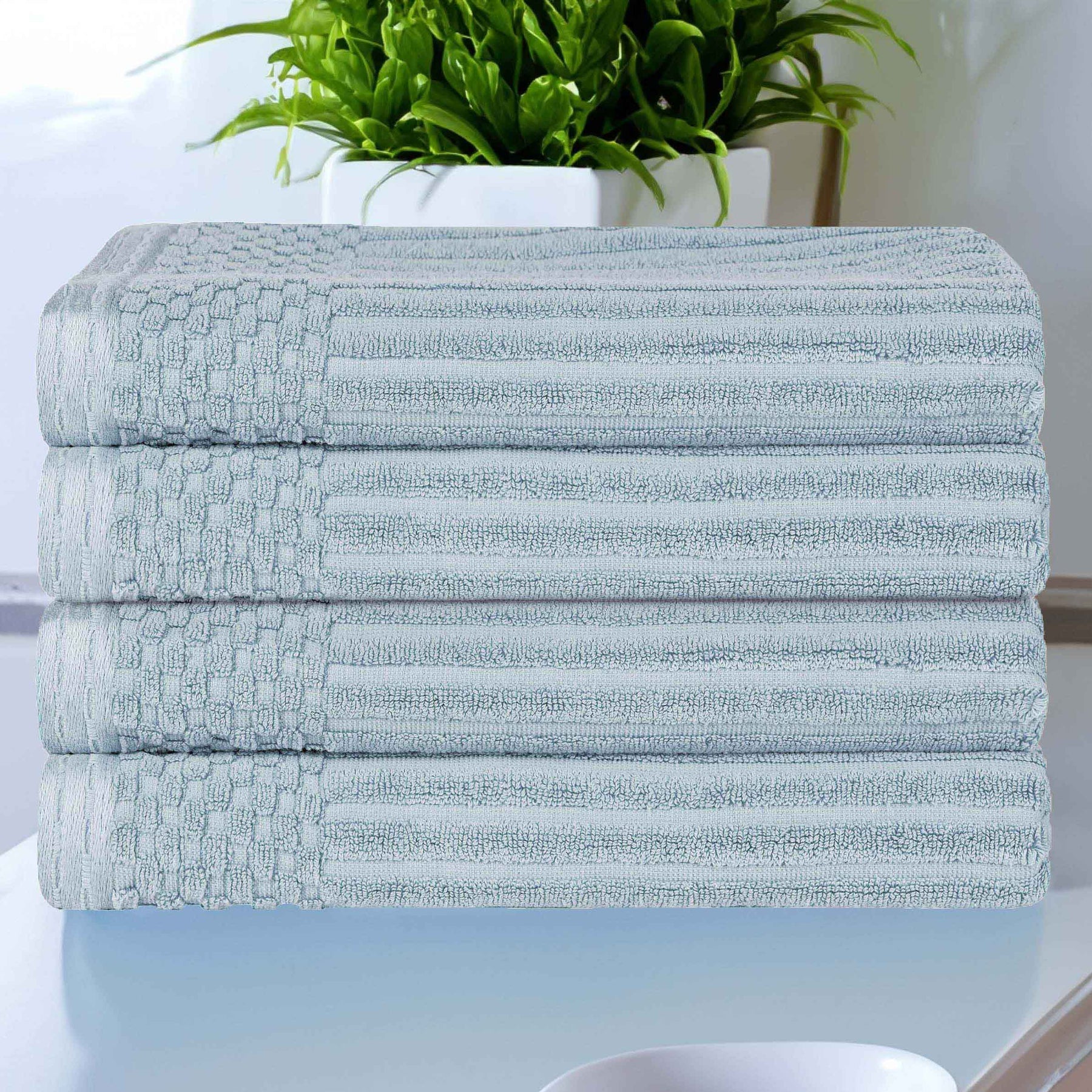Soho Ribbed Cotton Absorbent Bath Towel Set of 4