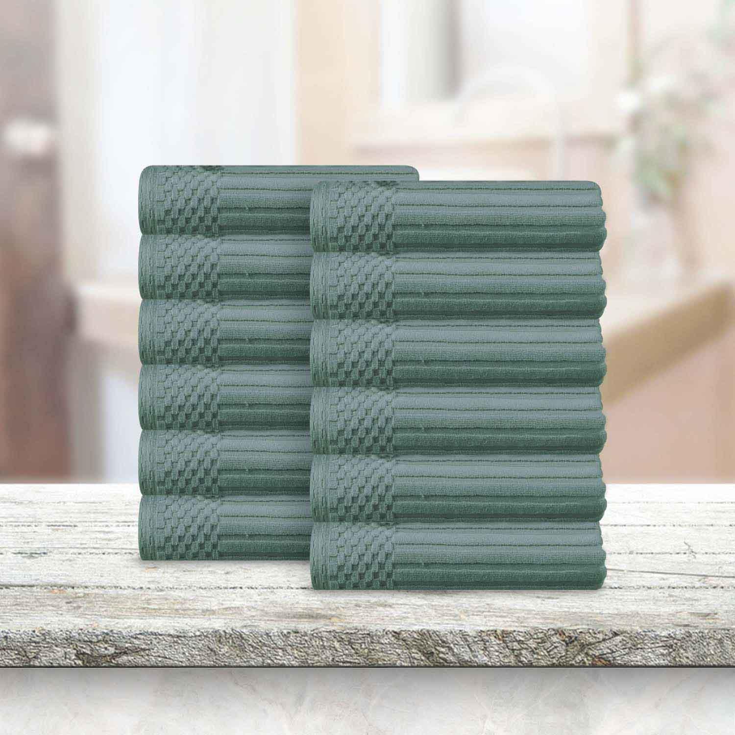 Soho Ribbed Cotton Absorbent Face Towel / Washcloth Set of 12