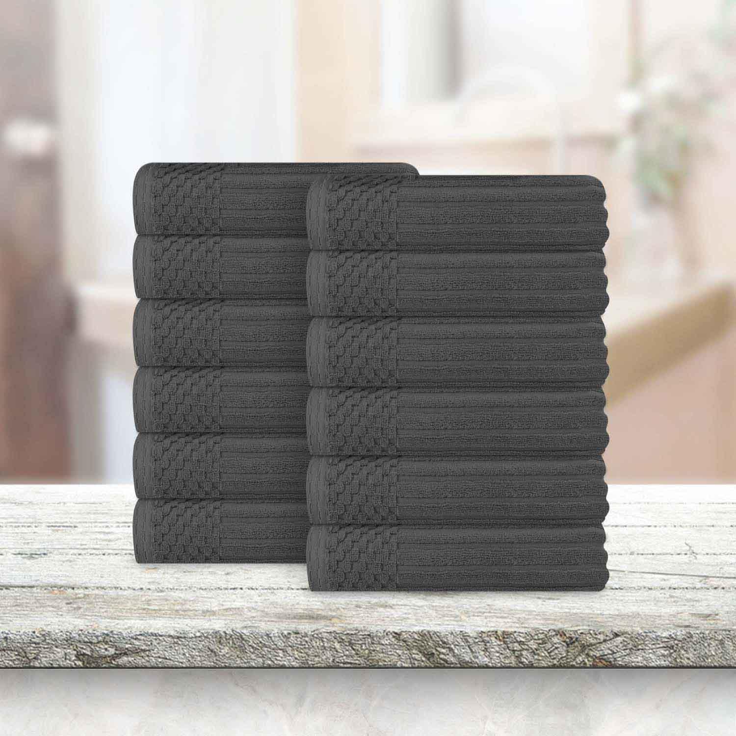 Soho Ribbed Cotton Absorbent Face Towel / Washcloth Set of 12