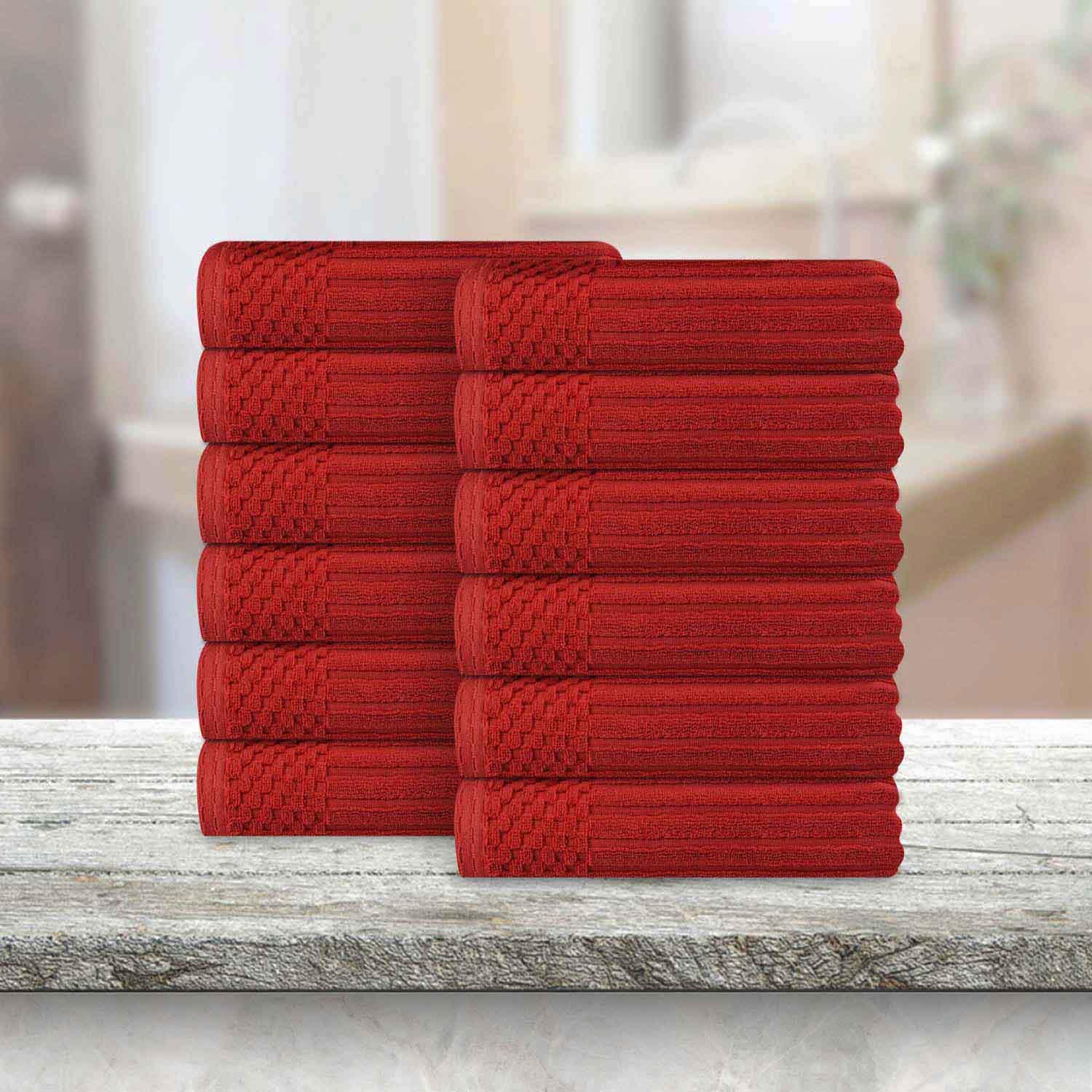 Soho Ribbed Cotton Absorbent Face Towel / Washcloth Set of 12