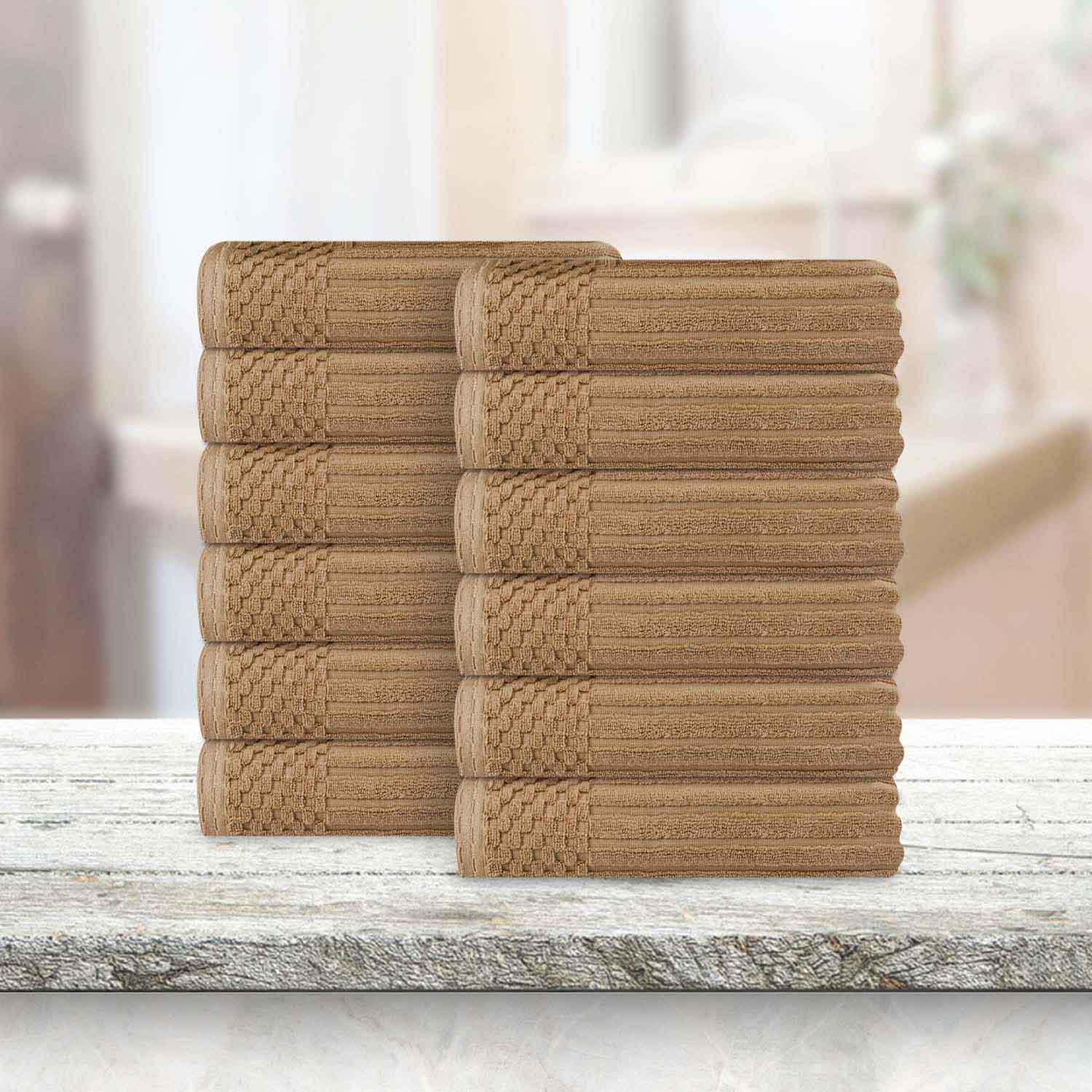 Soho Ribbed Cotton Absorbent Face Towel / Washcloth Set of 12