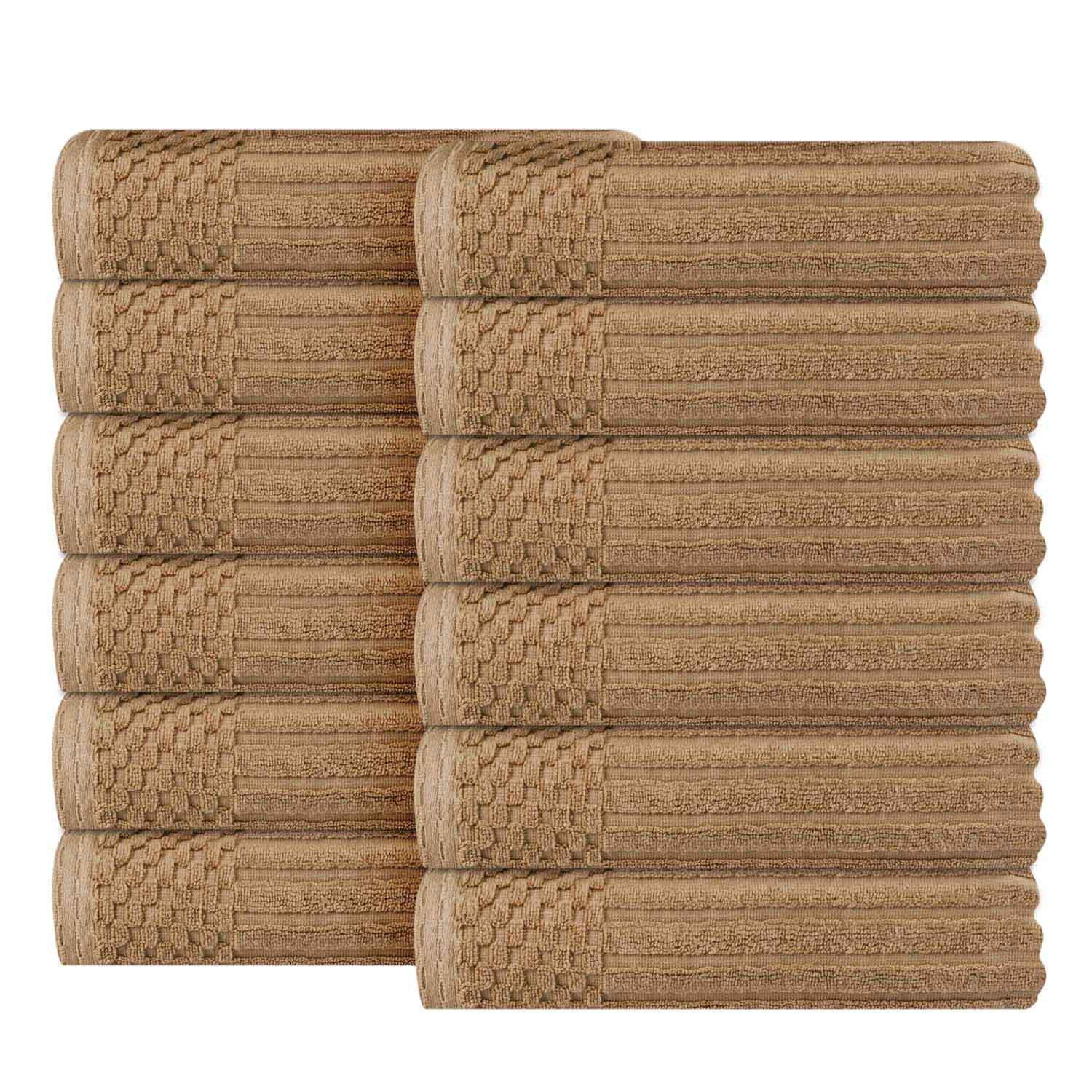 Soho Ribbed Cotton Absorbent Face Towel / Washcloth Set of 12
