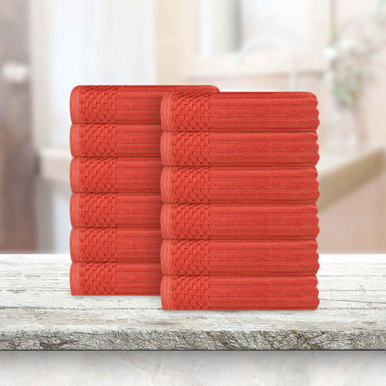 Soho Ribbed Cotton Absorbent Face Towel / Washcloth Set of 12