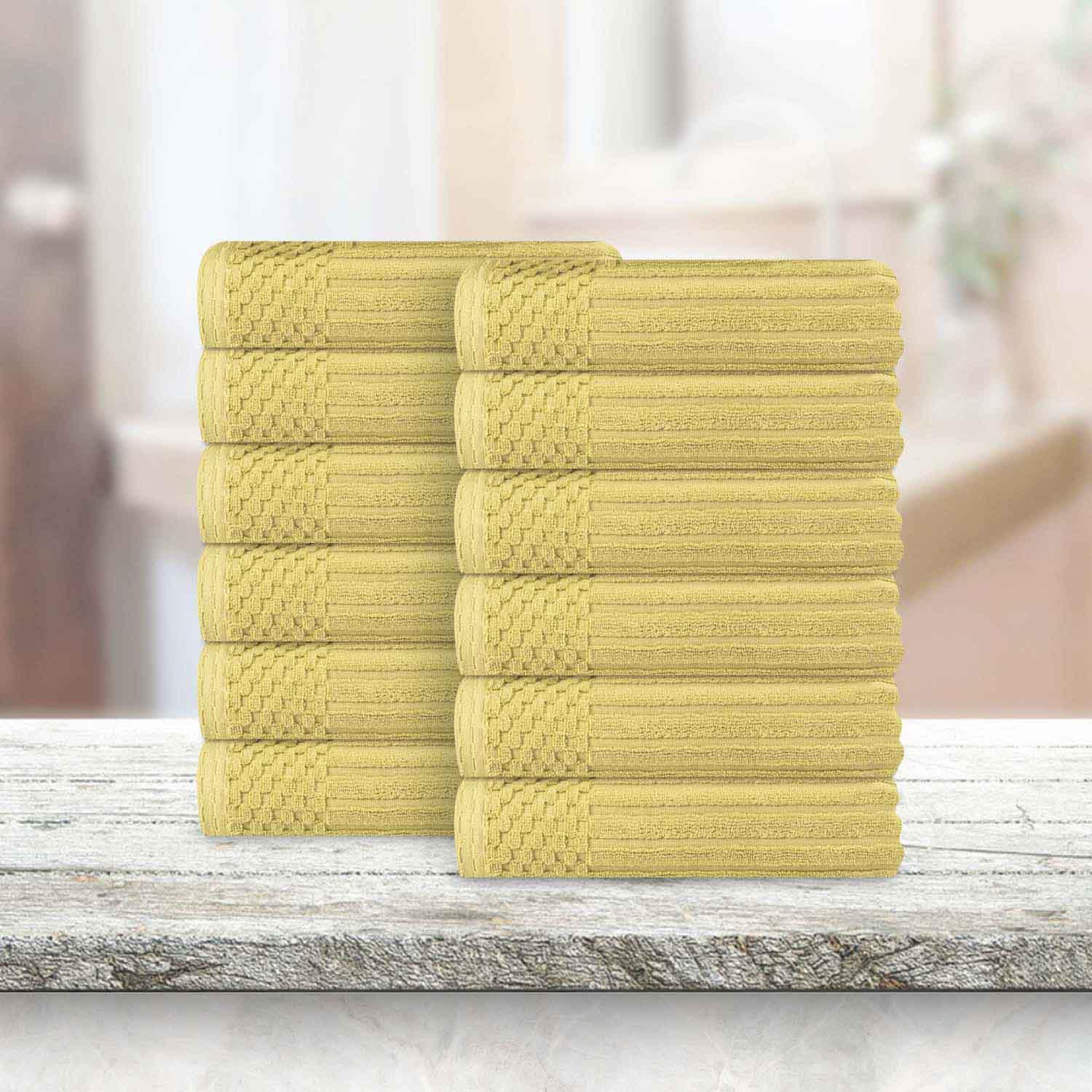 Soho Ribbed Cotton Absorbent Face Towel / Washcloth Set of 12
