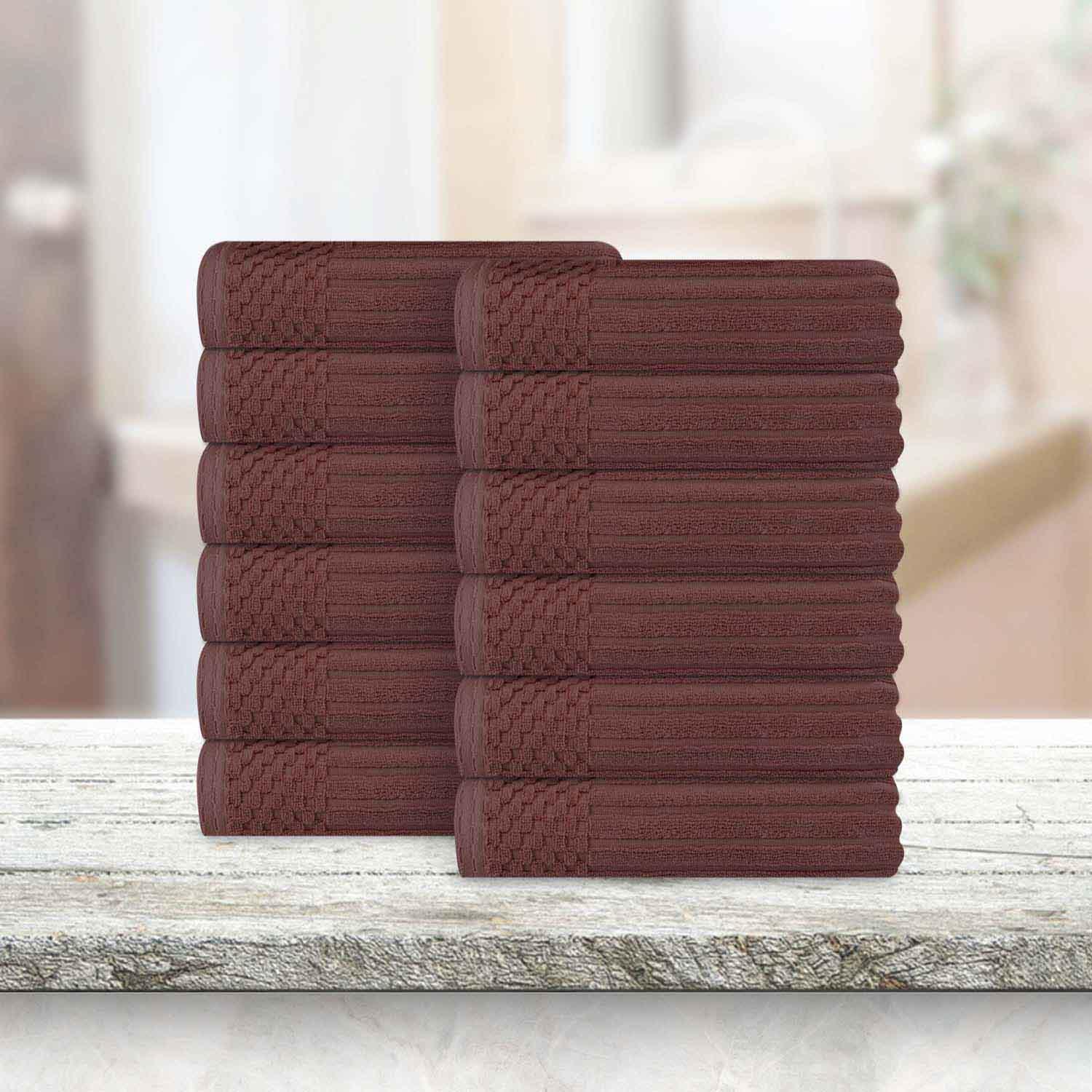 Soho Ribbed Cotton Absorbent Face Towel / Washcloth Set of 12