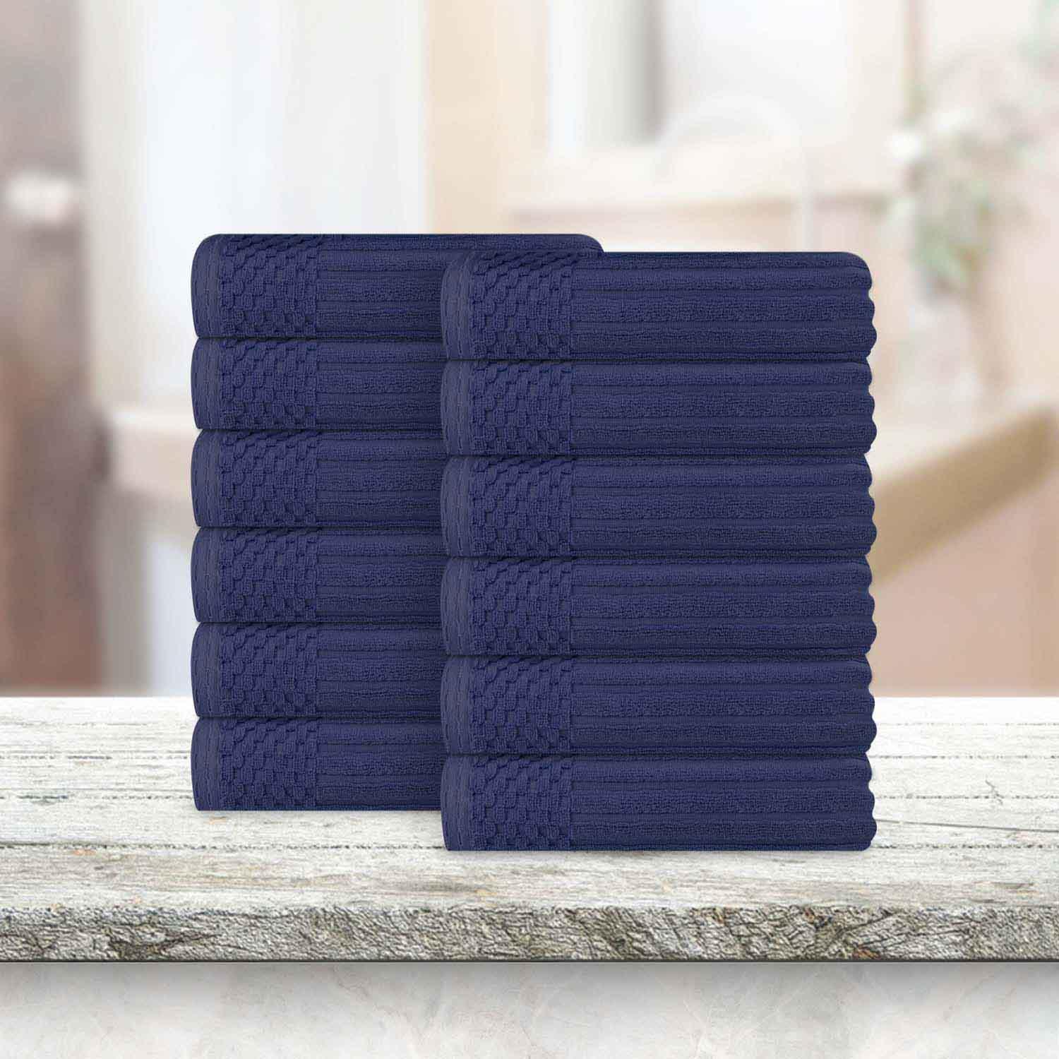 Soho Ribbed Cotton Absorbent Face Towel / Washcloth Set of 12