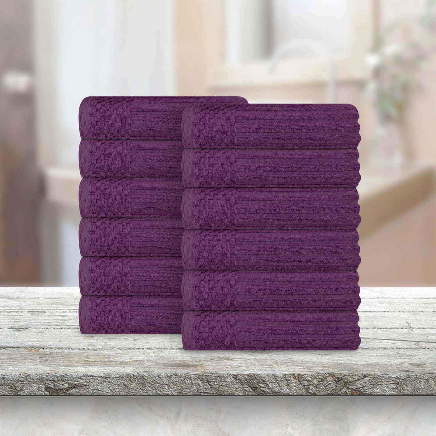 Soho Ribbed Cotton Absorbent Face Towel / Washcloth Set of 12