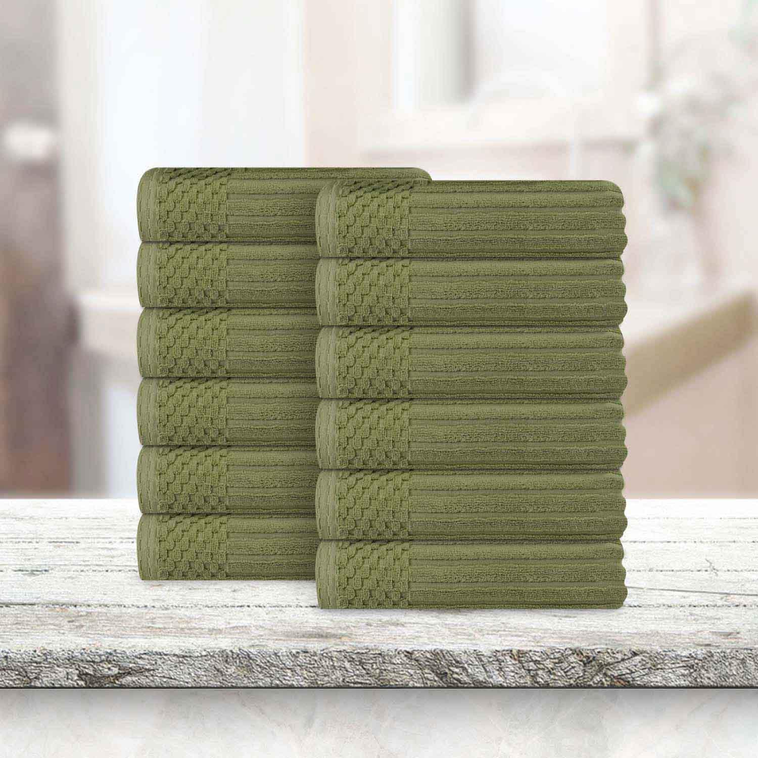 Soho Ribbed Cotton Absorbent Face Towel / Washcloth Set of 12