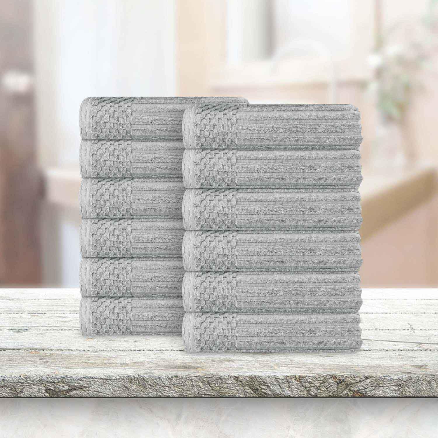 Soho Ribbed Cotton Absorbent Face Towel / Washcloth Set of 12