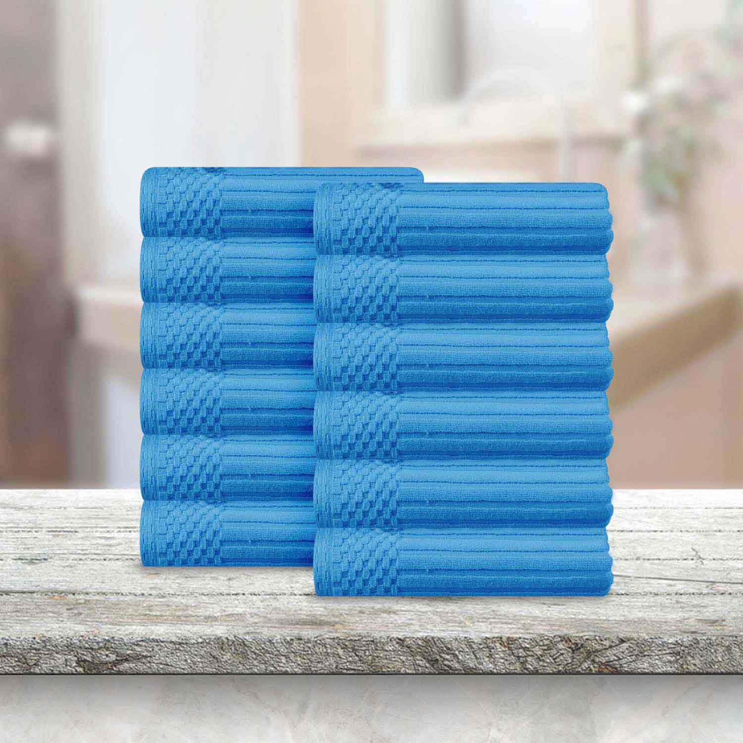 Soho Ribbed Cotton Absorbent Face Towel / Washcloth Set of 12