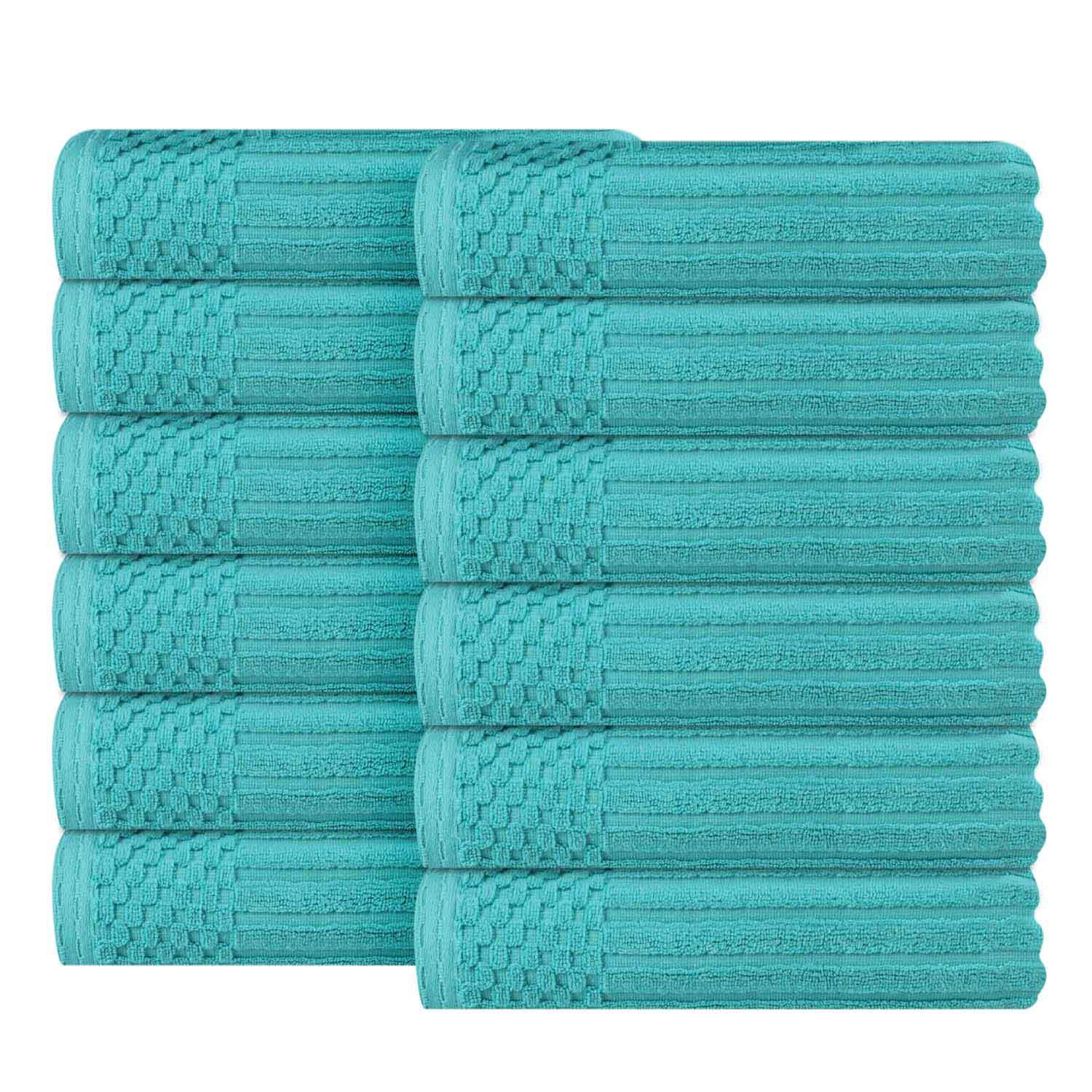 Soho Ribbed Cotton Absorbent Face Towel / Washcloth Set of 12