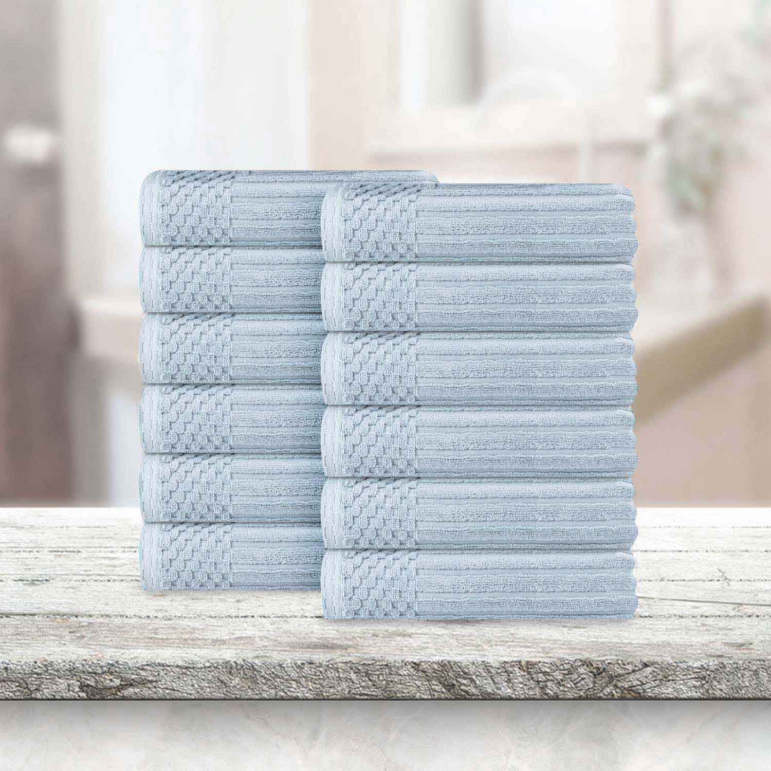 Soho Ribbed Cotton Absorbent Face Towel / Washcloth Set of 12