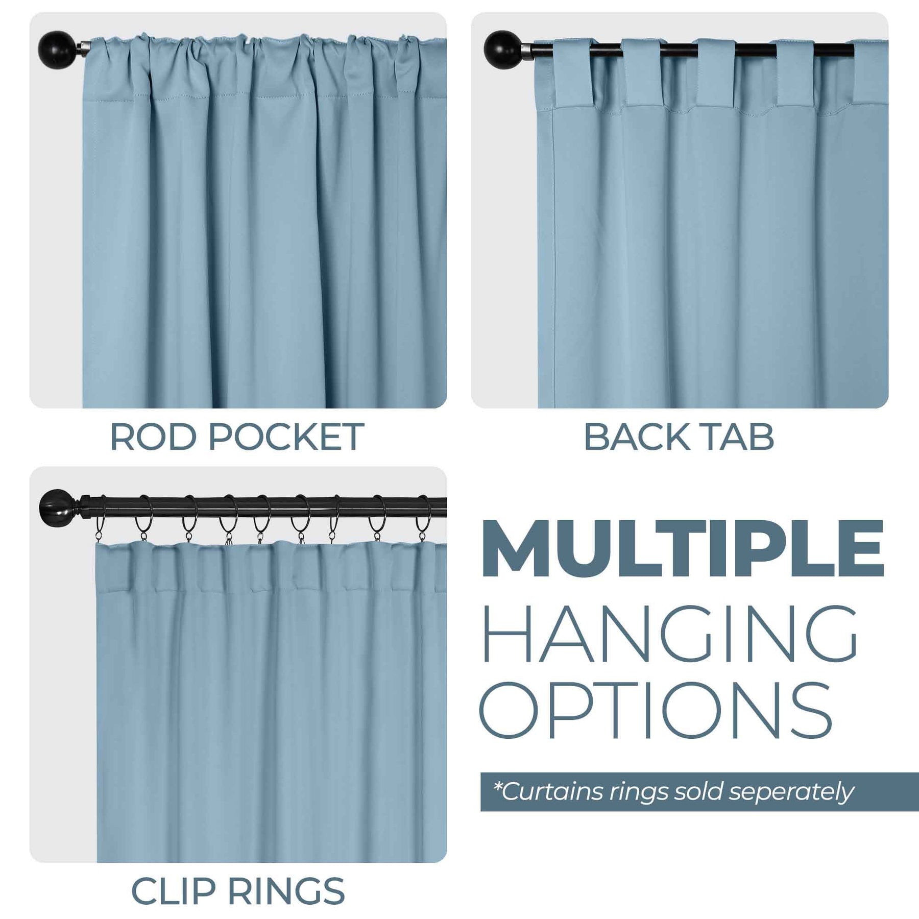 Solid Room Darkening Blackout Curtain Panels, Back Tabs, Set of 2