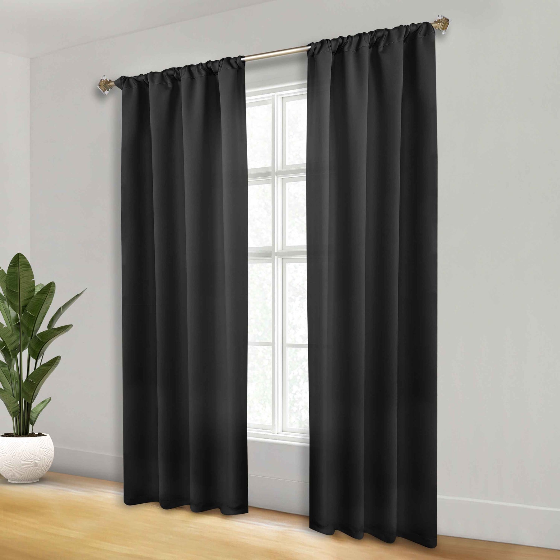 Solid Room Darkening Rod Pocket Blackout Curtain Panels, Set of 2