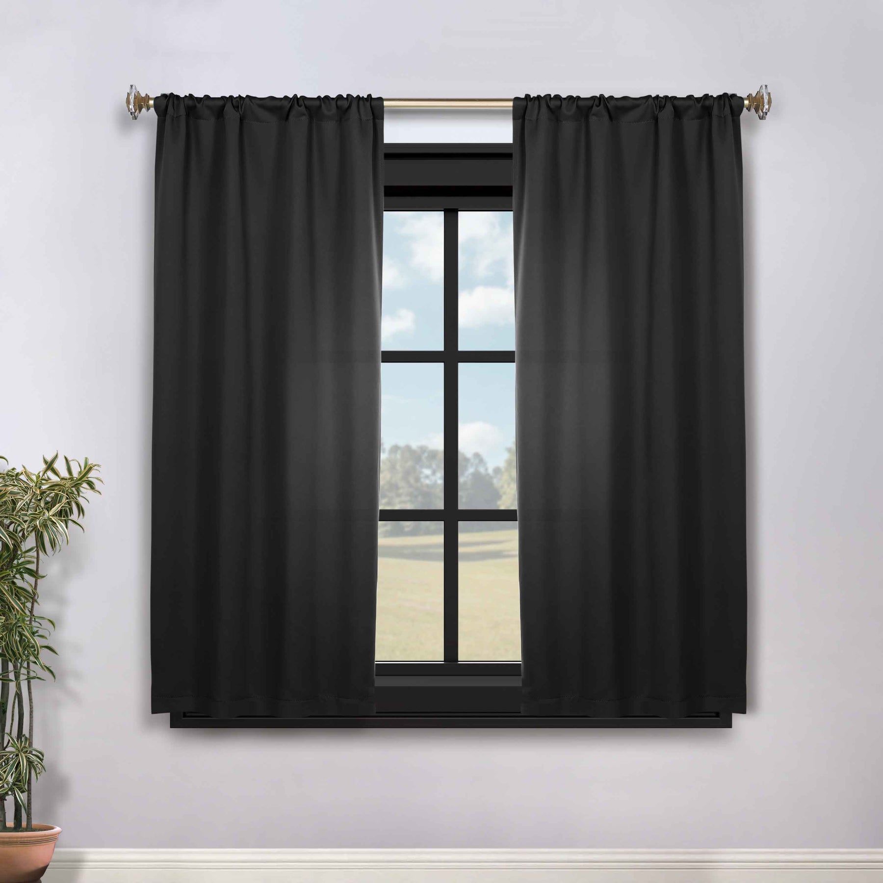 Solid Room Darkening Rod Pocket Blackout Curtain Panels, Set of 2