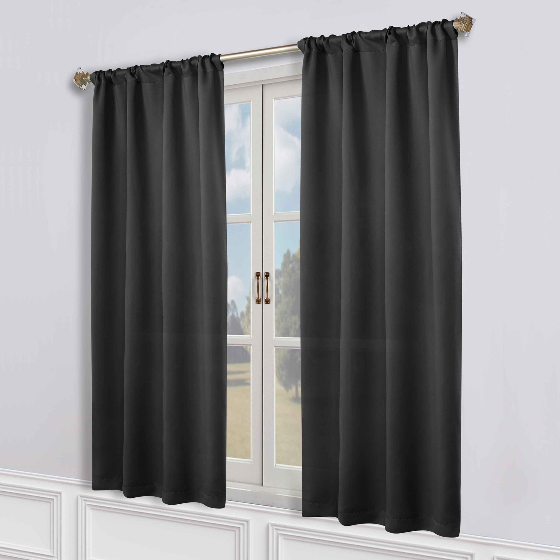 Solid Room Darkening Rod Pocket Blackout Curtain Panels, Set of 2