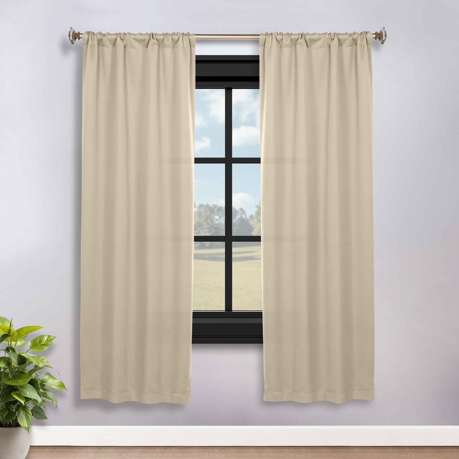 Solid Room Darkening Rod Pocket Blackout Curtain Panels, Set of 2
