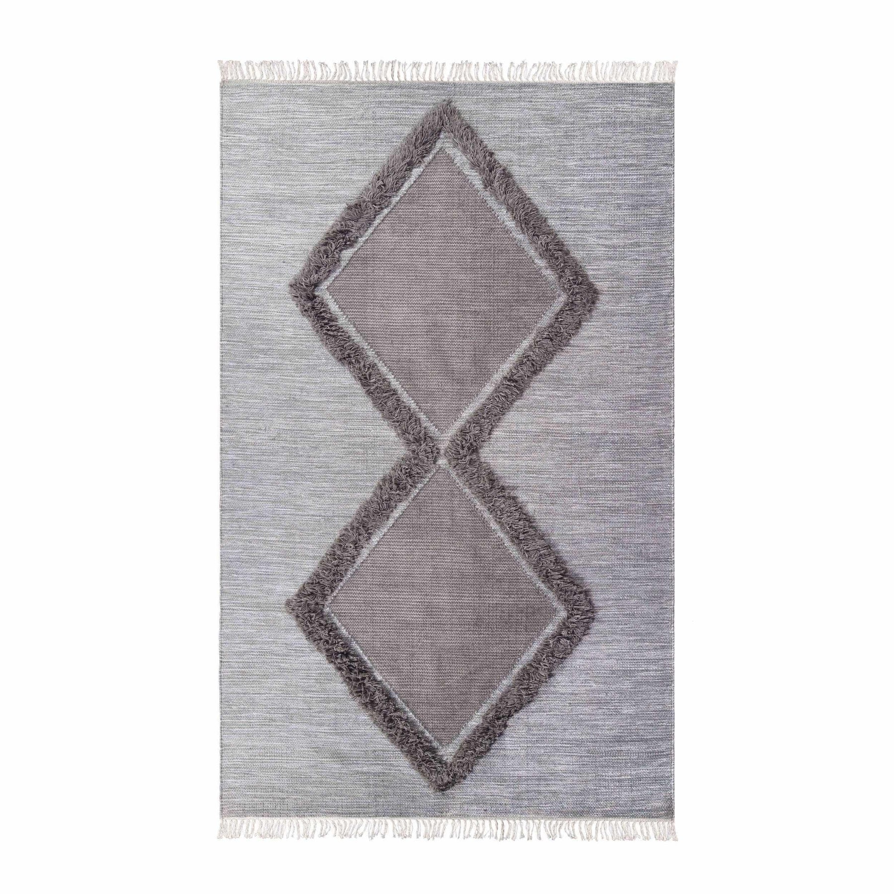 Southwestern Wool Abstract Line Geometric Fringe Area or Runner Rug