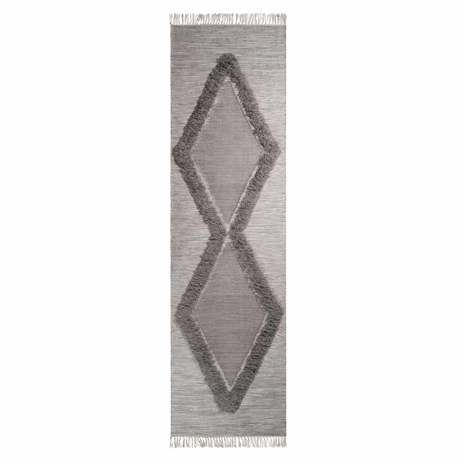 Southwestern Wool Abstract Line Geometric Fringe Area or Runner Rug