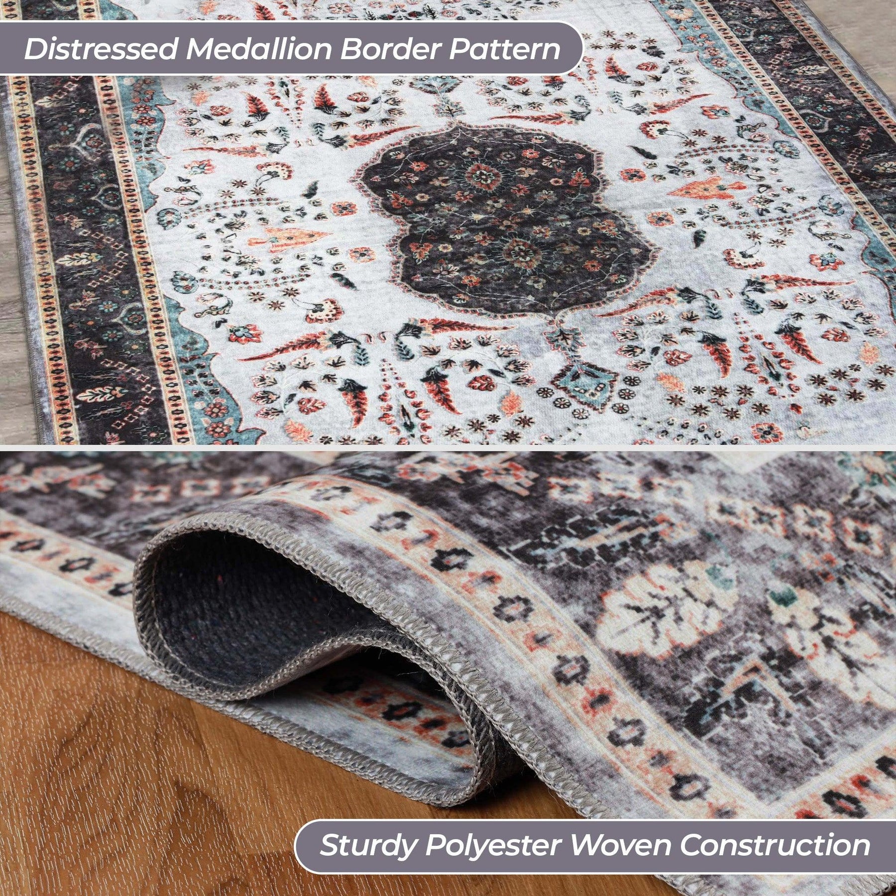 Sparrow Classic Medallion Washable Indoor Area Rug or Runner