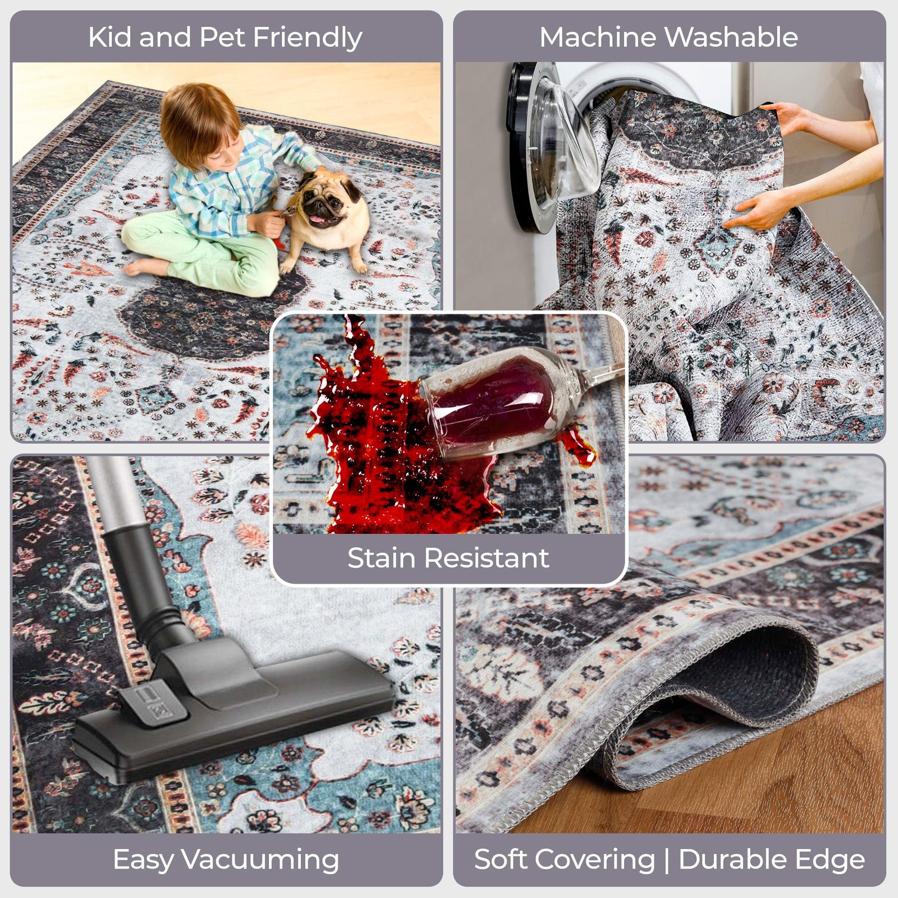 Sparrow Classic Medallion Washable Indoor Area Rug or Runner
